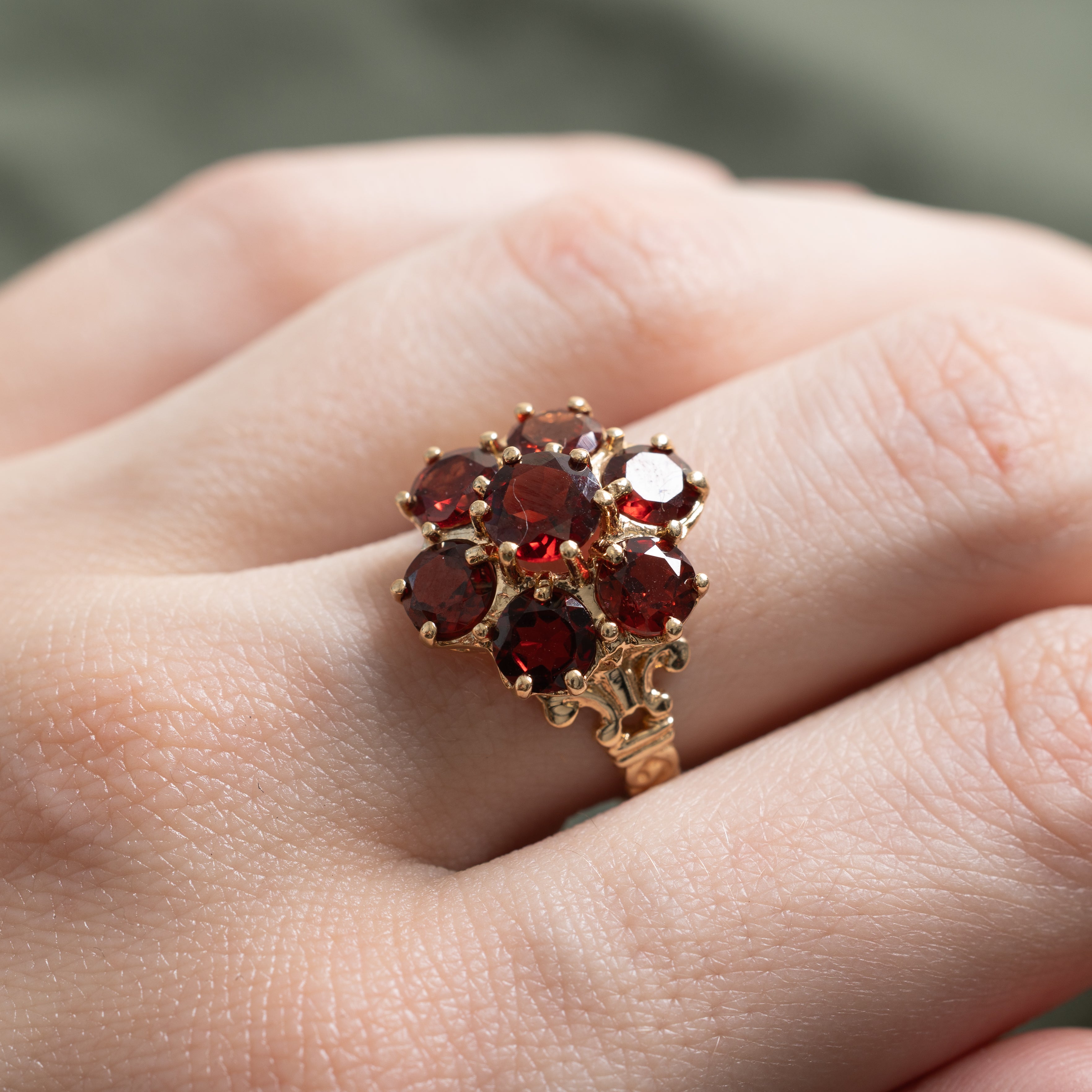 Garnet Cluster Scrollwork Cocktail Ring | 3.80ctw | SZ 6.5