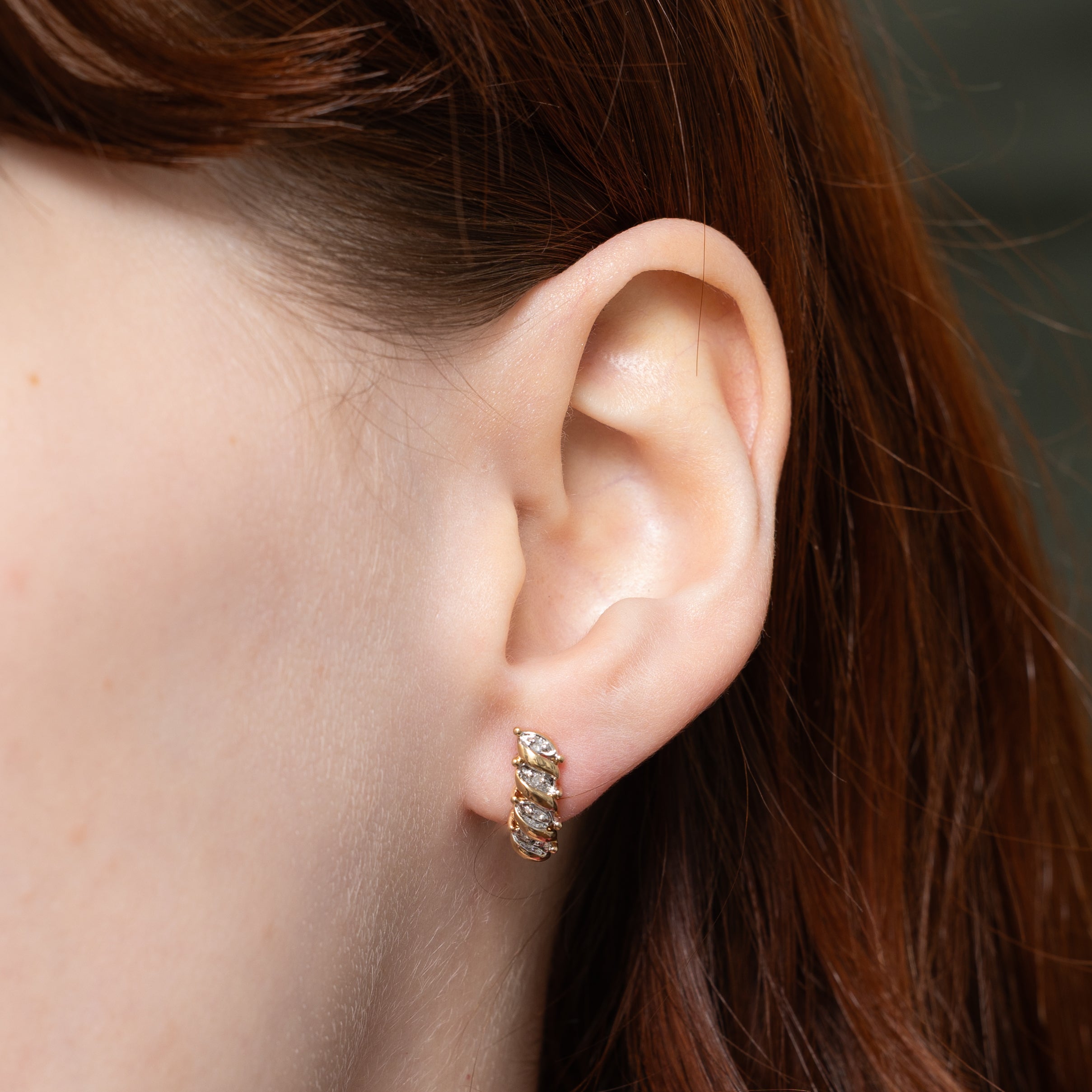 10k Diamond Grooved Half Huggie Earrings