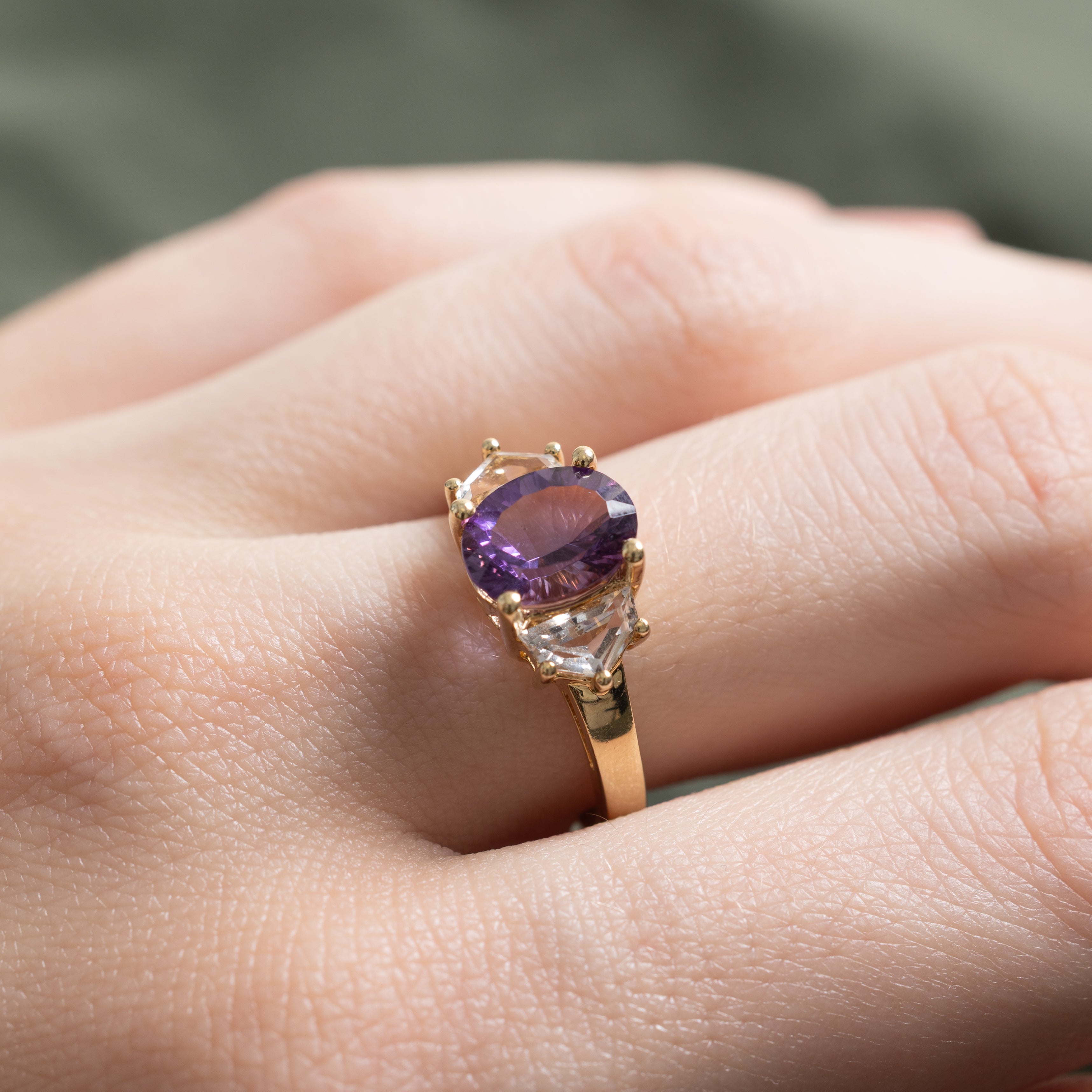 Oval Cut Amethyst & White Topaz Ring | 1.47ct, 0.44ctw | SZ 7