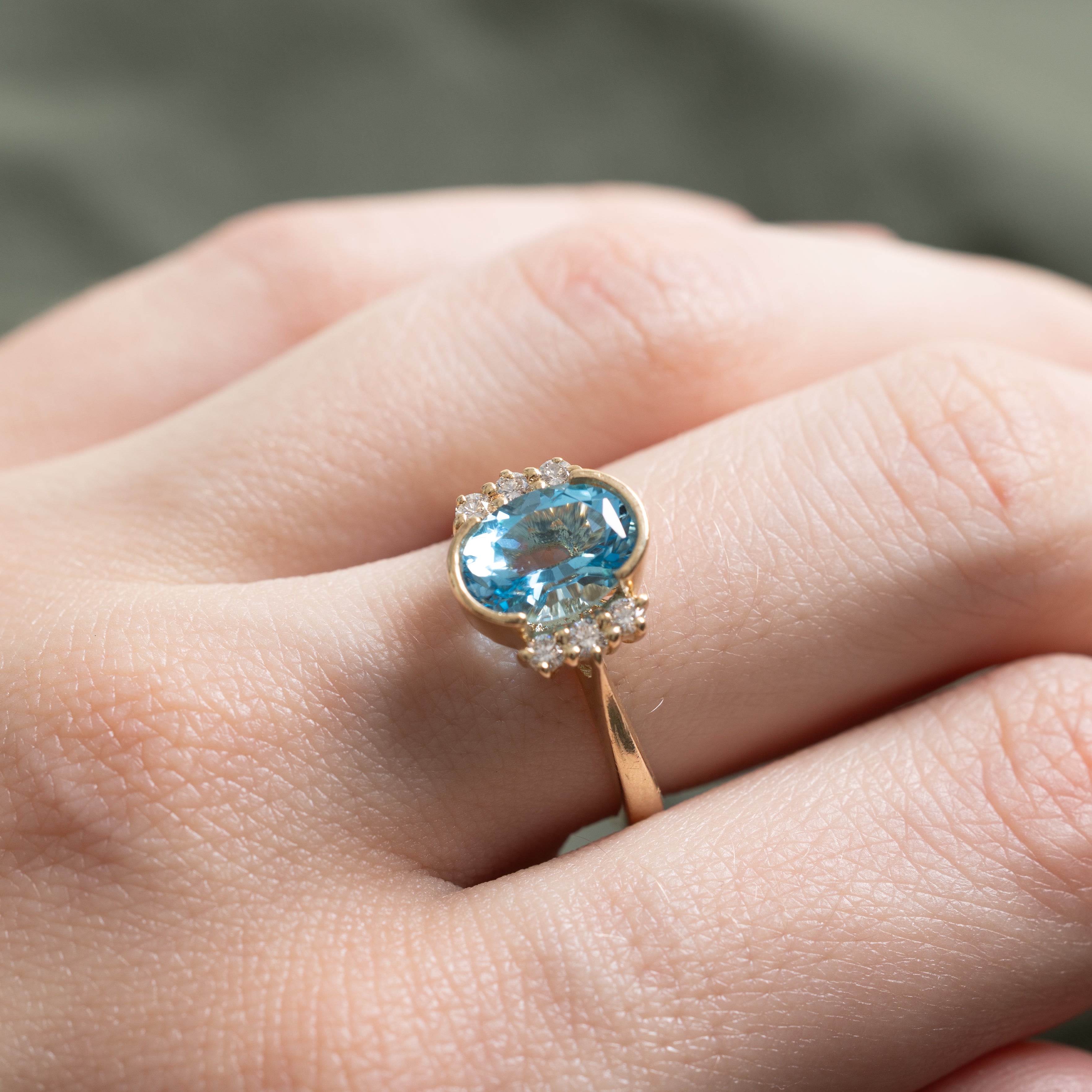 Bezel Set Blue Topaz & Diamond Ring | 1.95ct, 0.15ctw | SZ 6