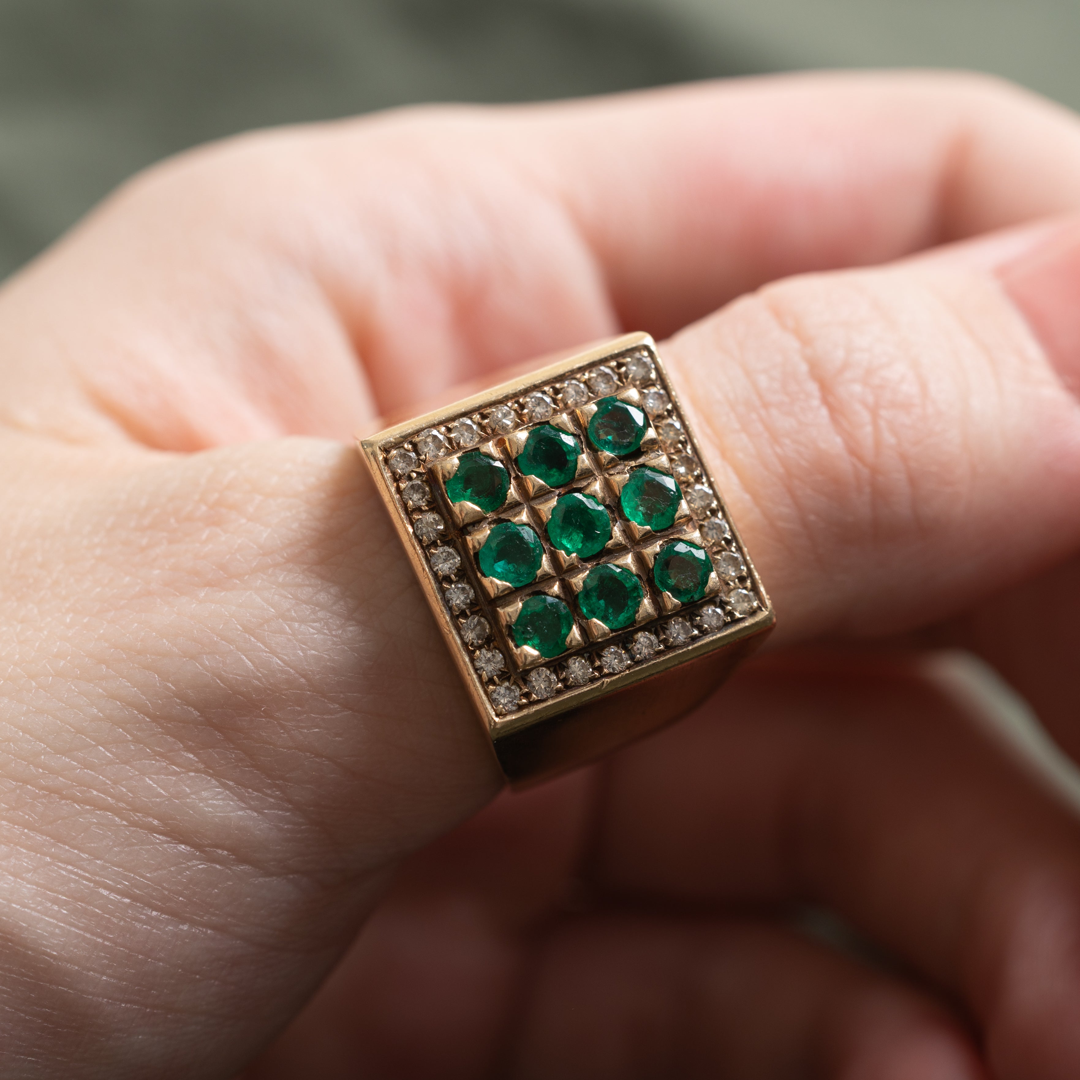 Emerald & Diamond Grid Cocktail Ring | 0.93ctw, 0.28ctw | SZ 10
