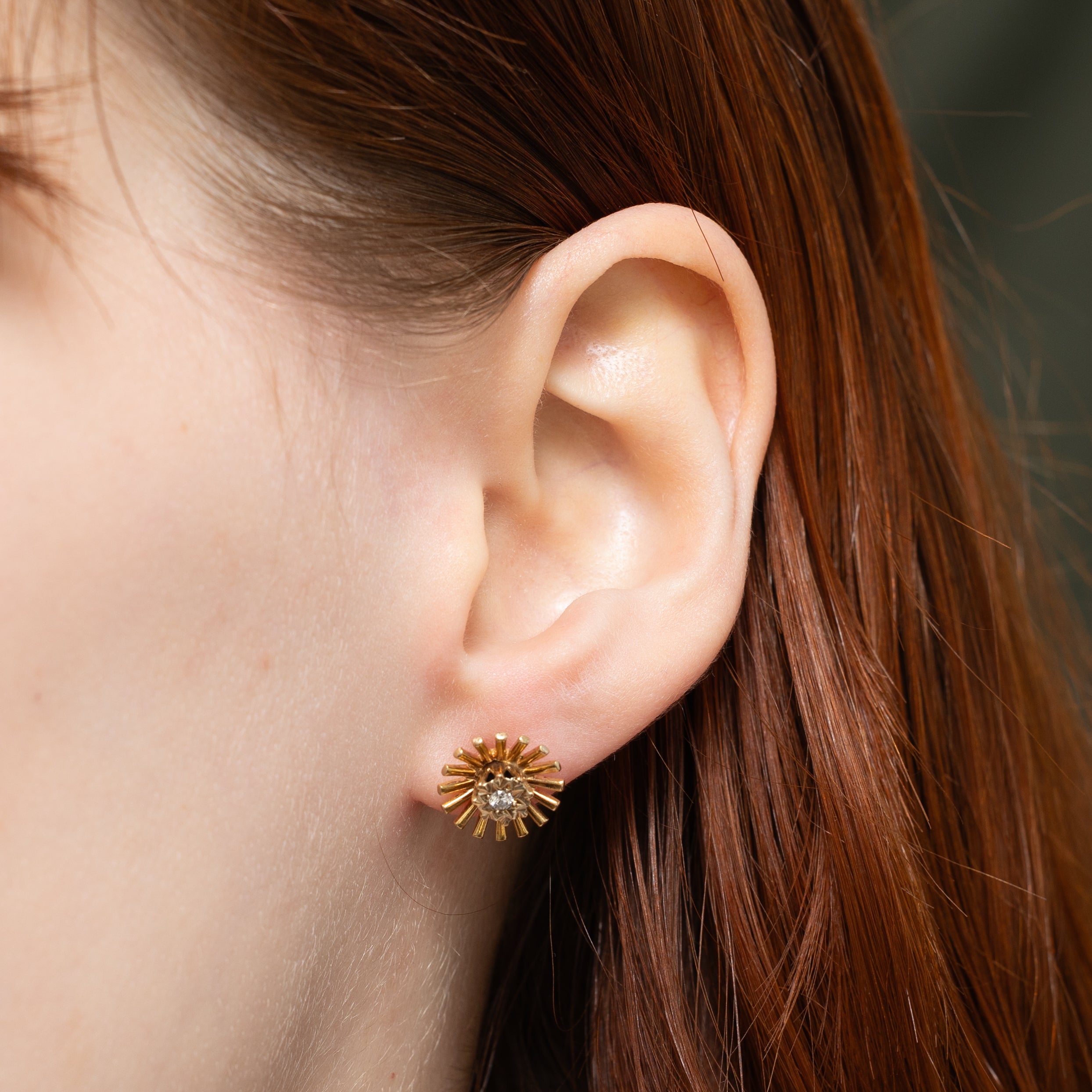 1963 Birmingham 9k Diamond Sun Stud Earrings