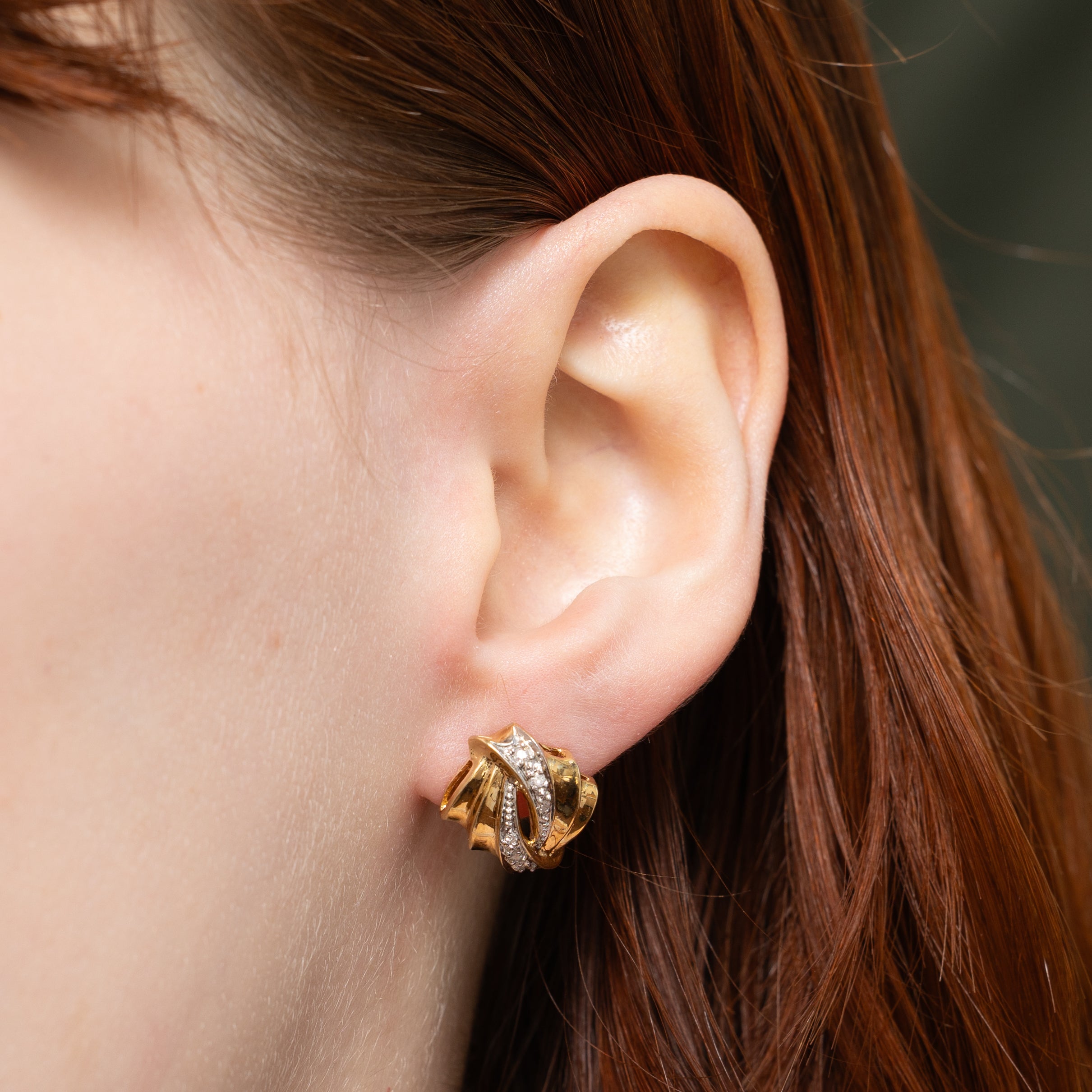 14k Diamond Shell Stud Earrings