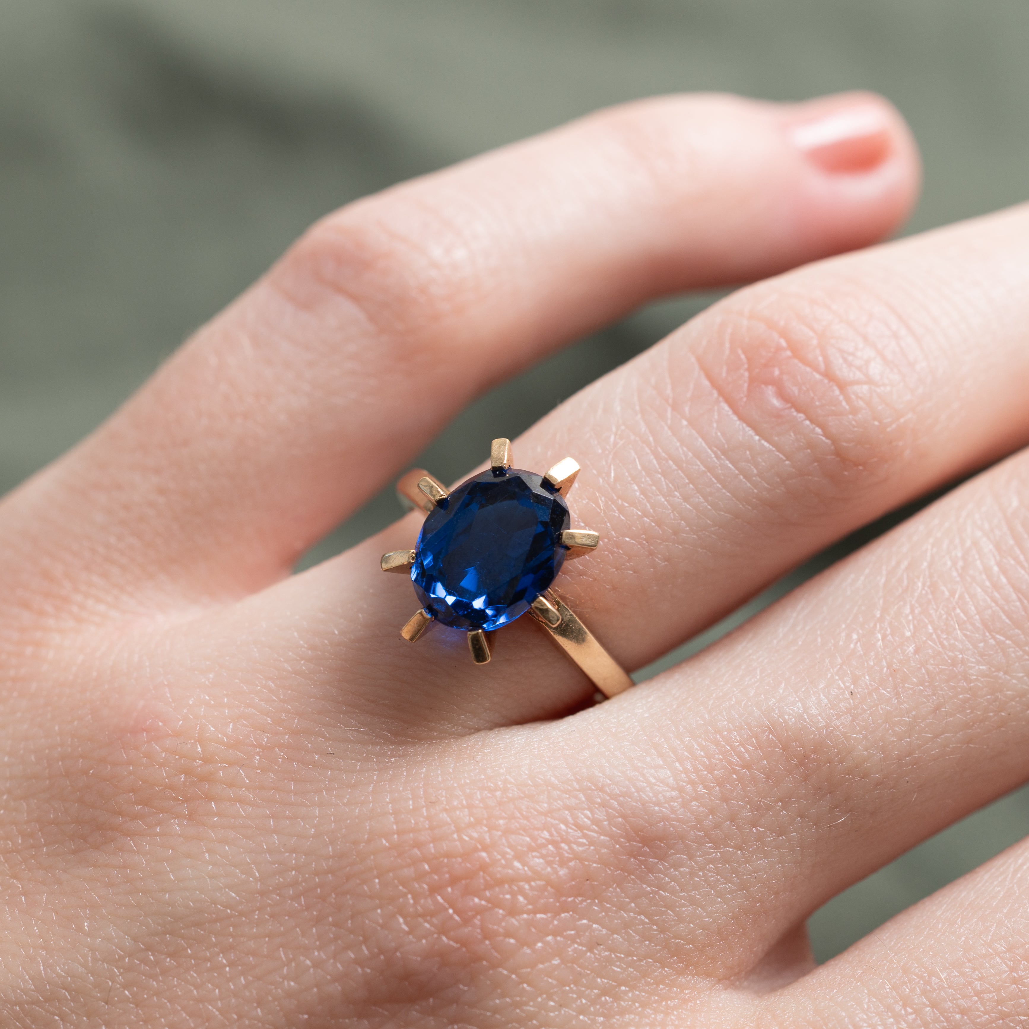 Oval Cut Synthetic Sapphire Ring | 2.98ct | SZ 5.5