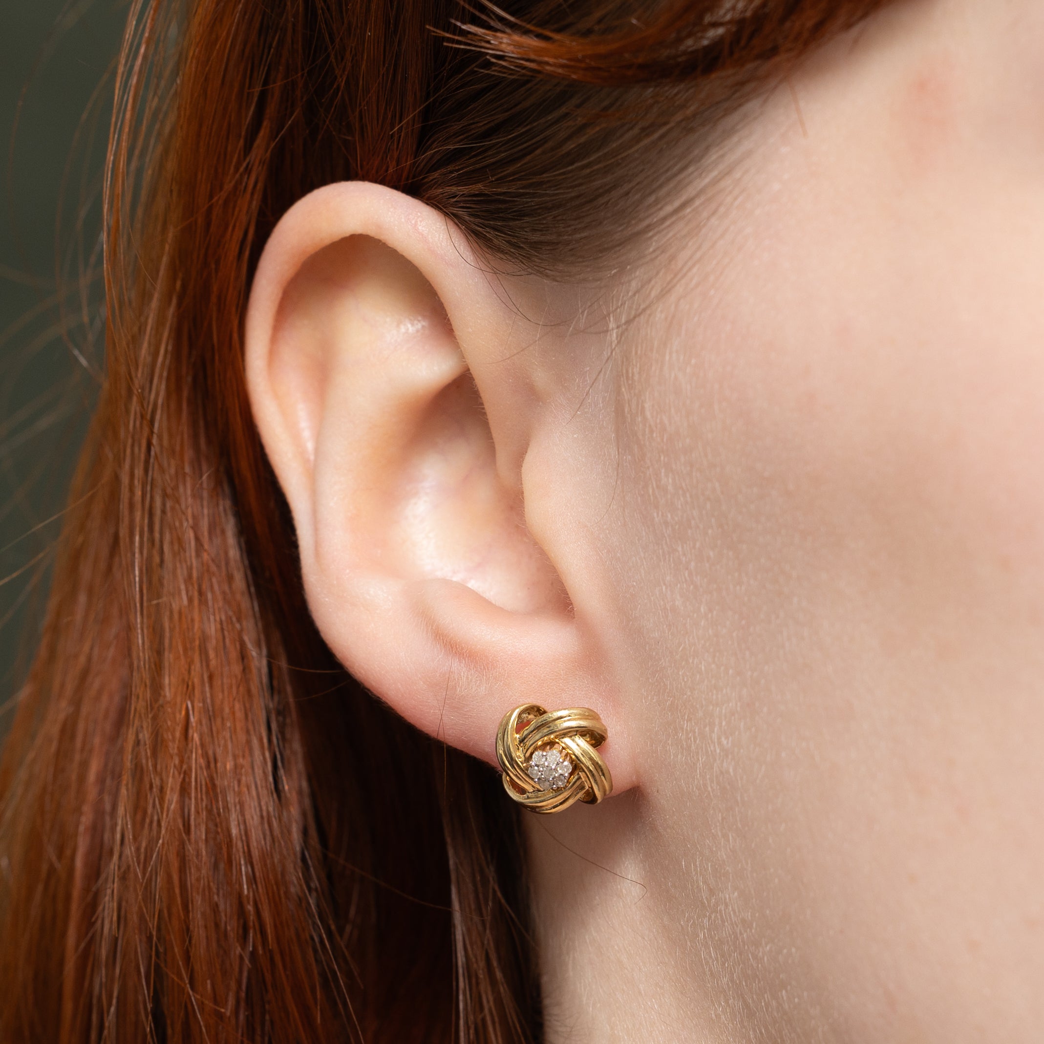 10k Cluster Diamond Knot Stud Earrings