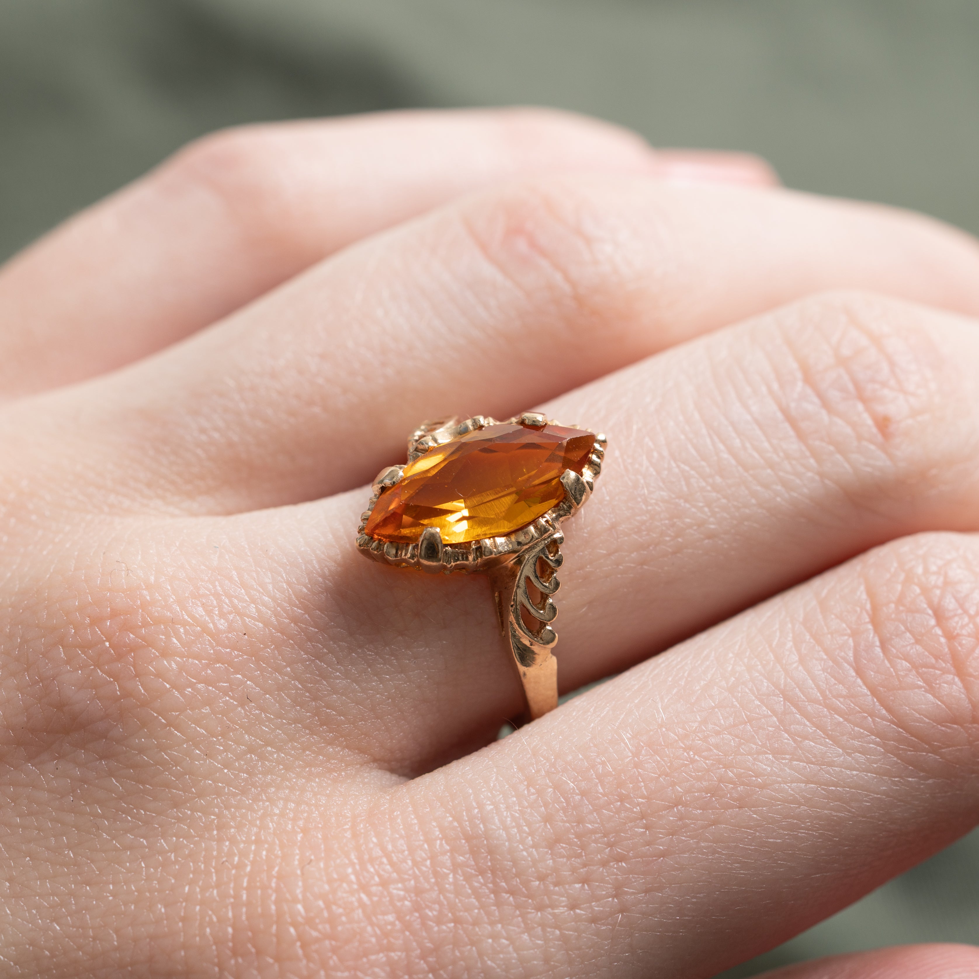 Marquise Cut Orange Sapphire Textured Bypass Ring | 2.54ct | SZ 6.25