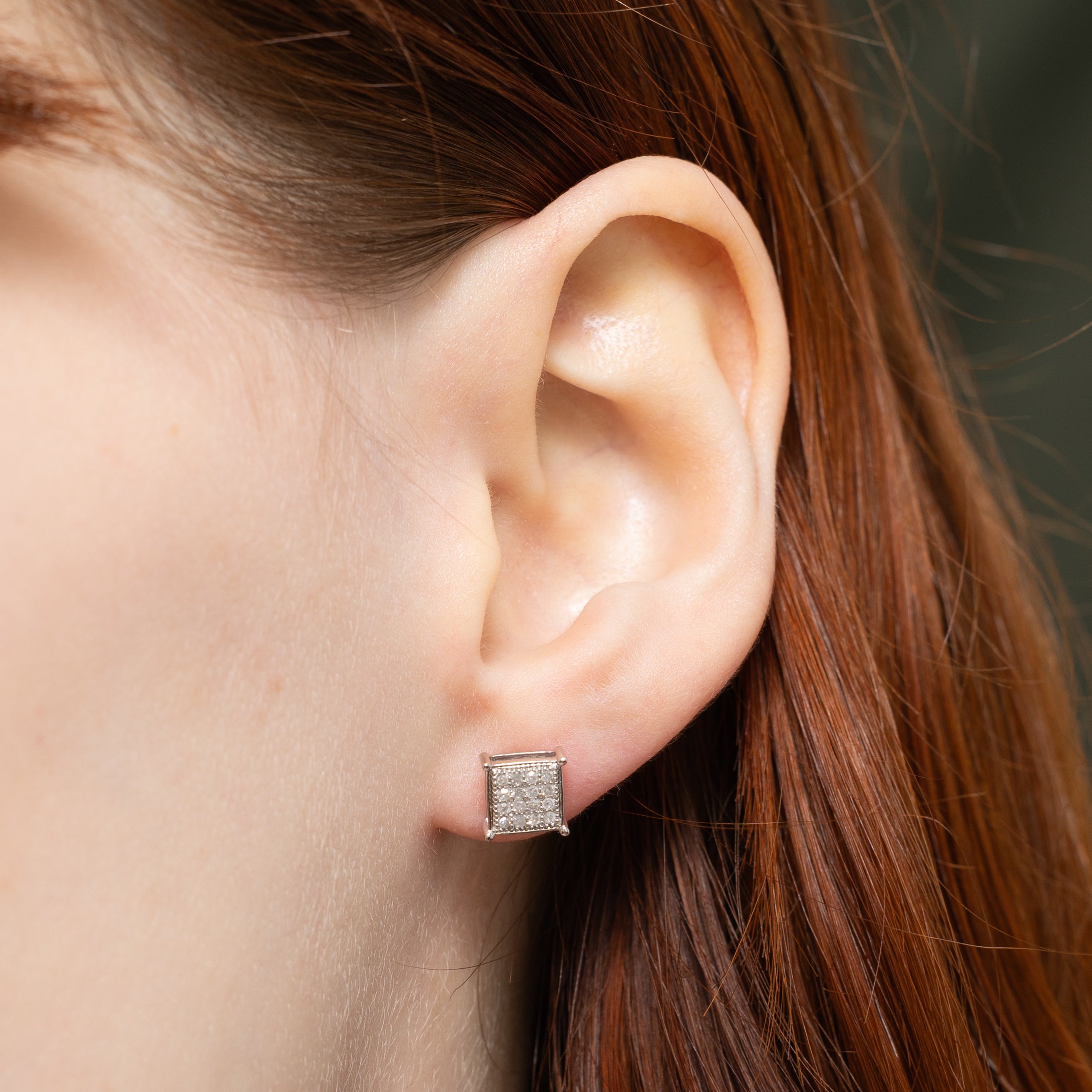 10k Diamond Square Grid Stud Earrings