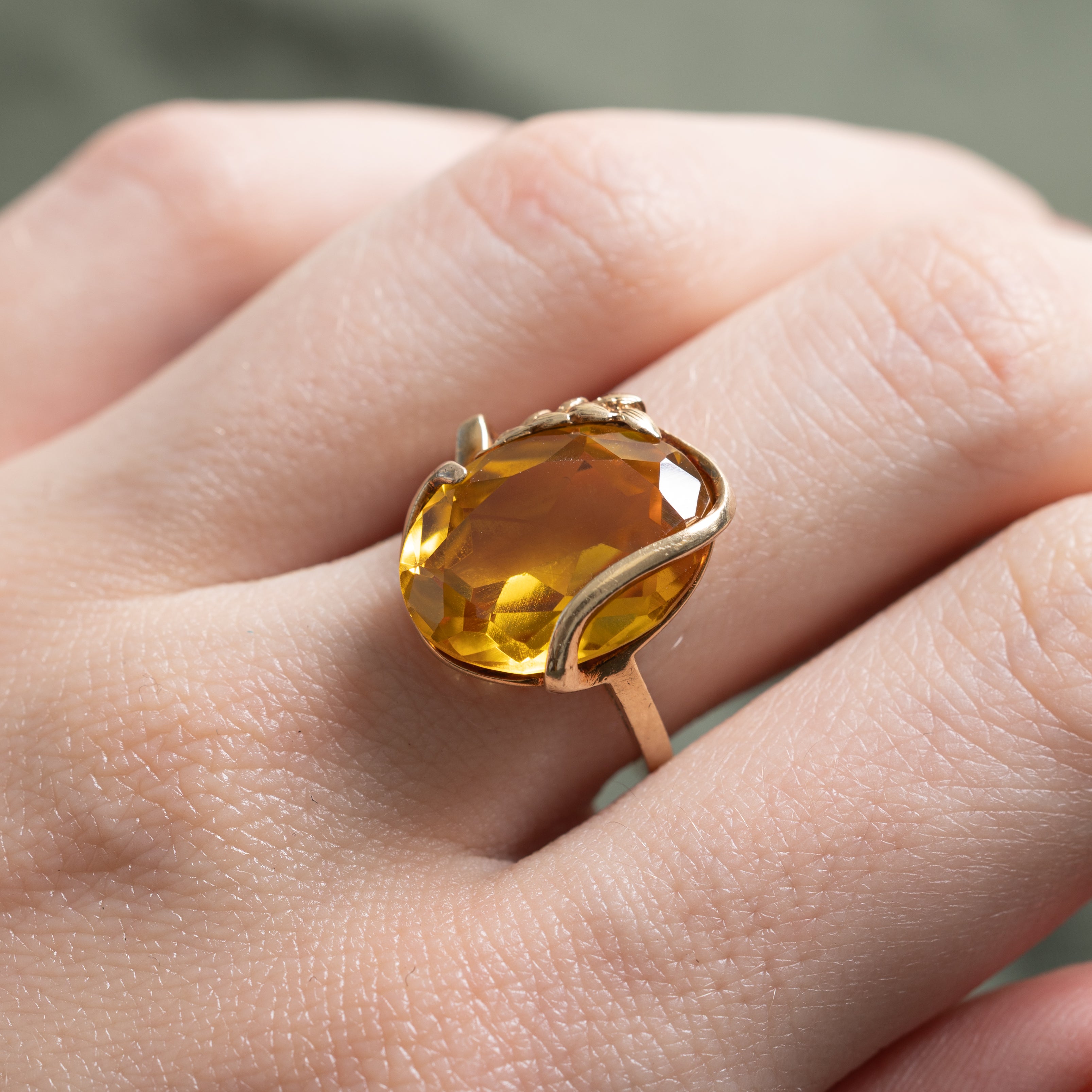 Synthetic Yellow Sapphire Textured Cocktail Ring | 8.70ct | SZ 5.5