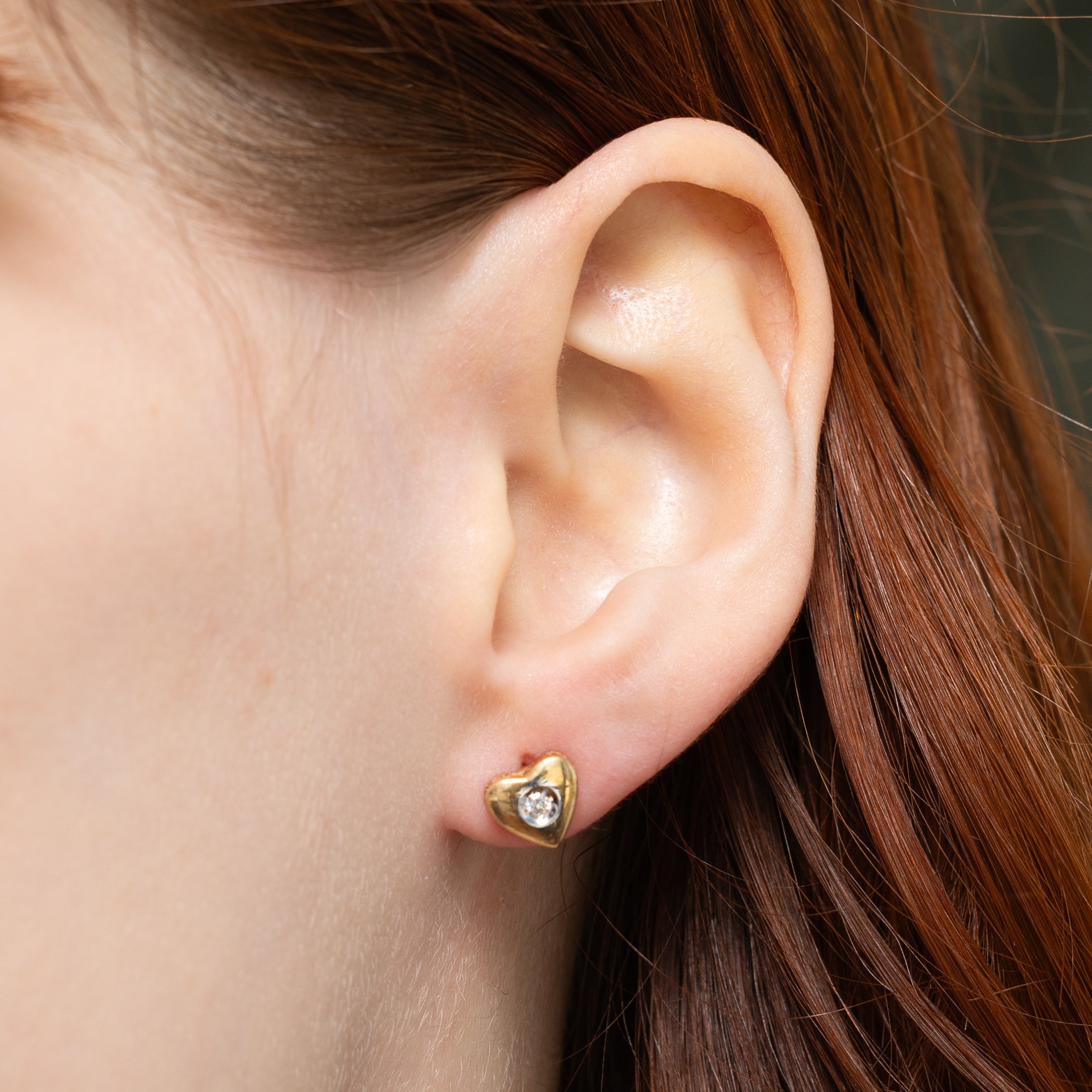 14k Diamond Heart Stud Earrings