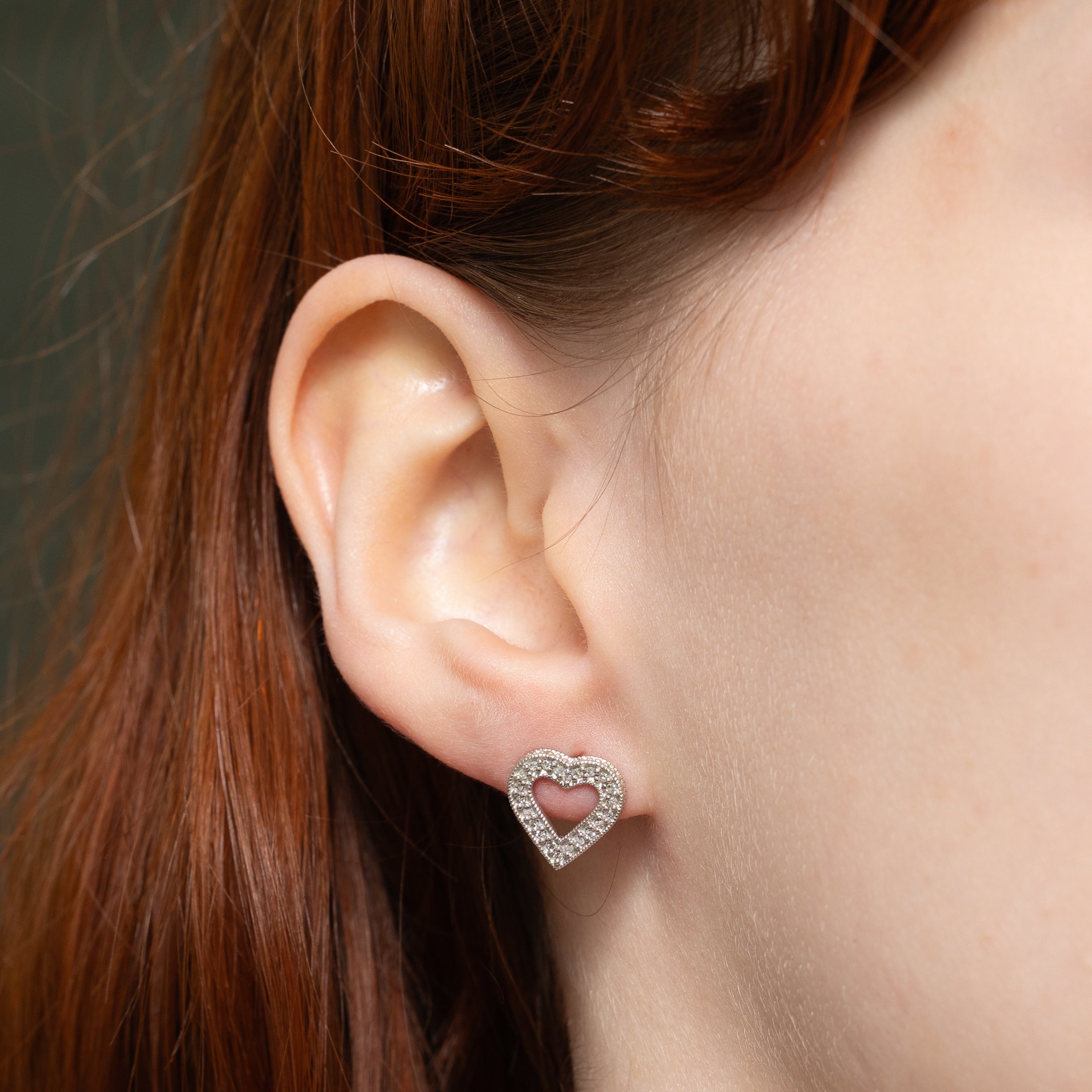 10k Diamond Open Heart Stud Earrings