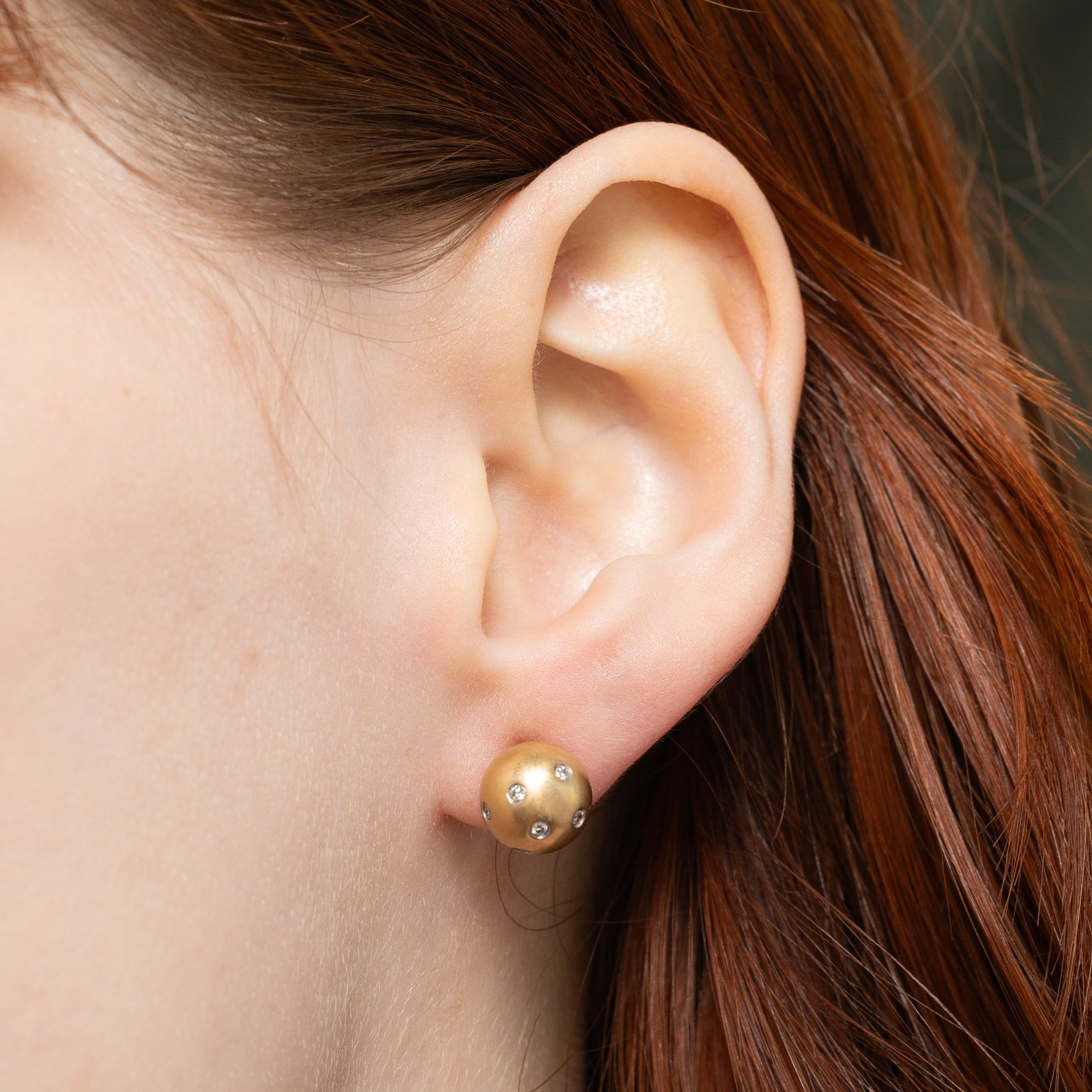 14k Flush Set Diamond Sphere Stud Earrings