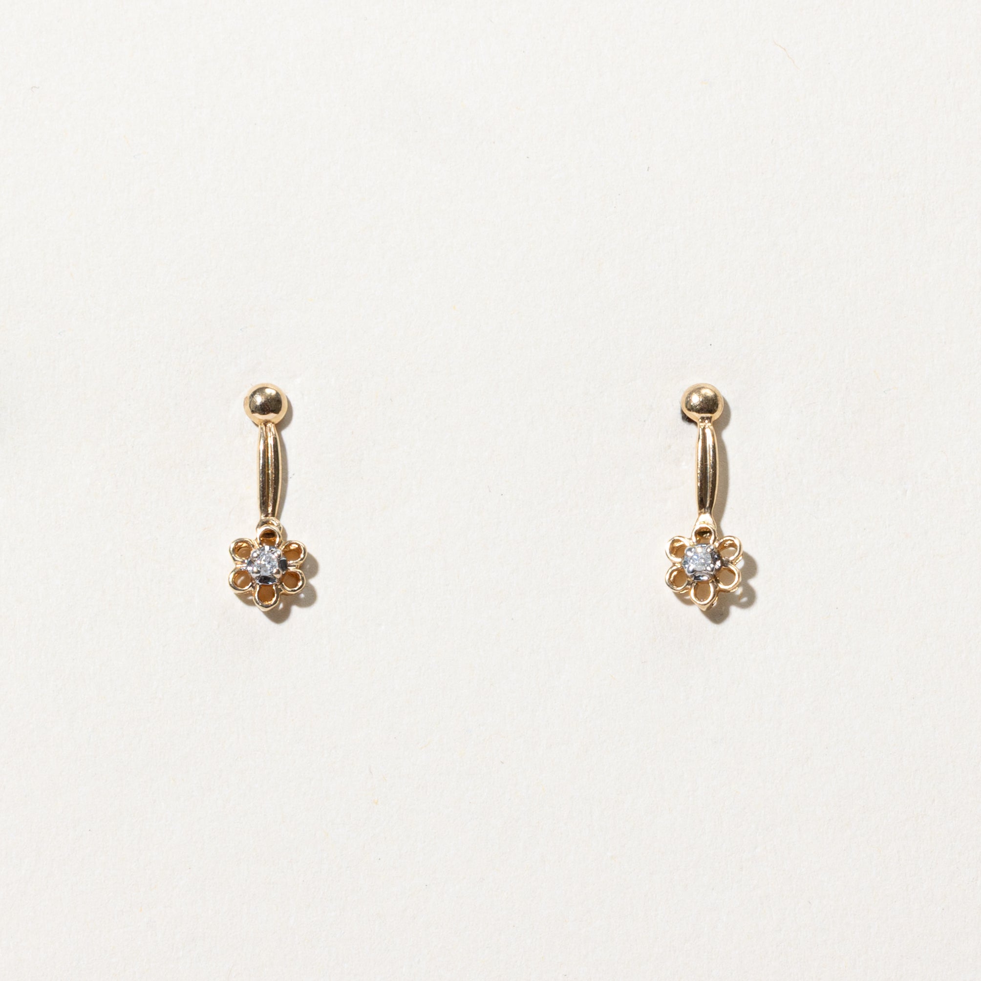10k Diamond Flower Drop Earrings