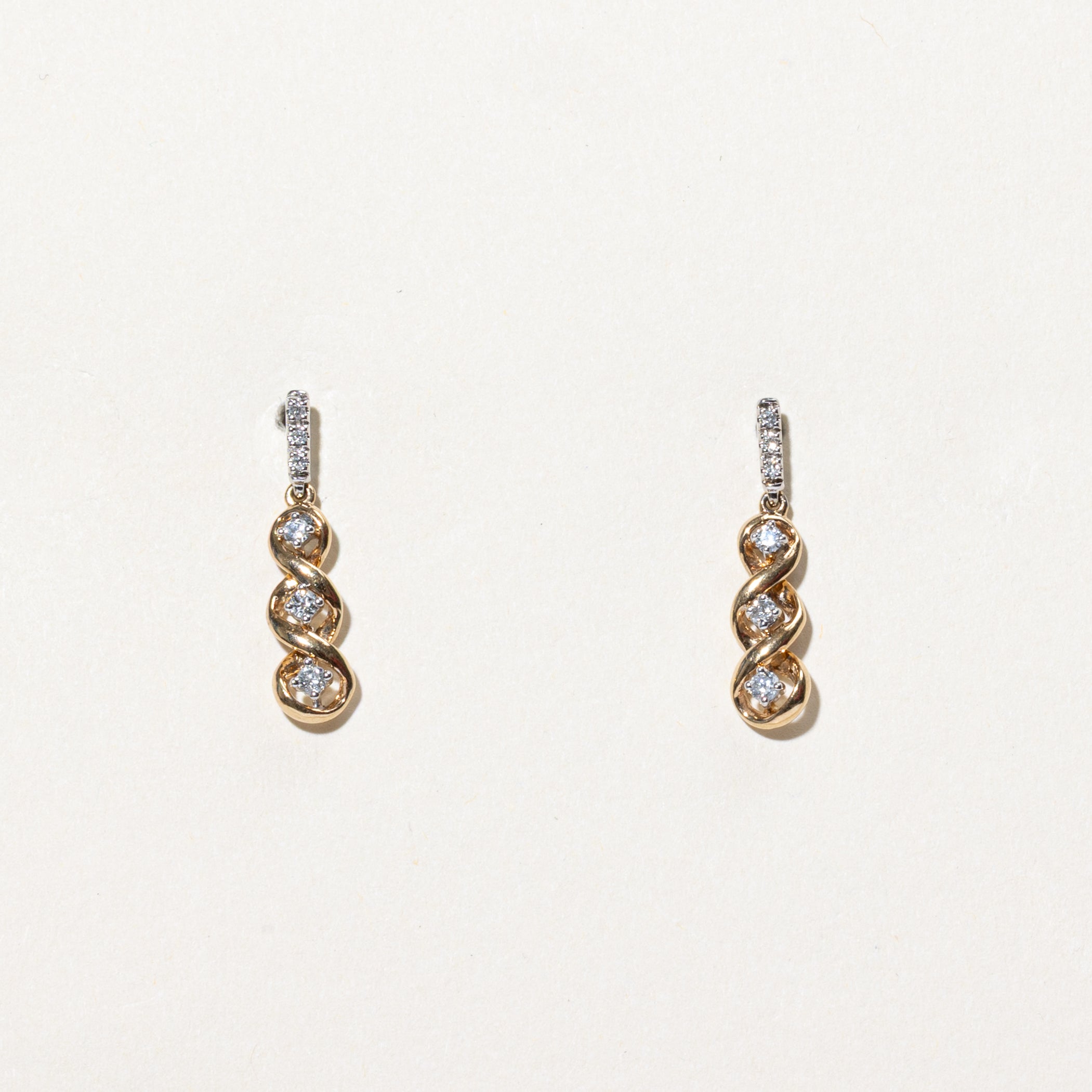 10k Diamond Cross Over Drop Earrings