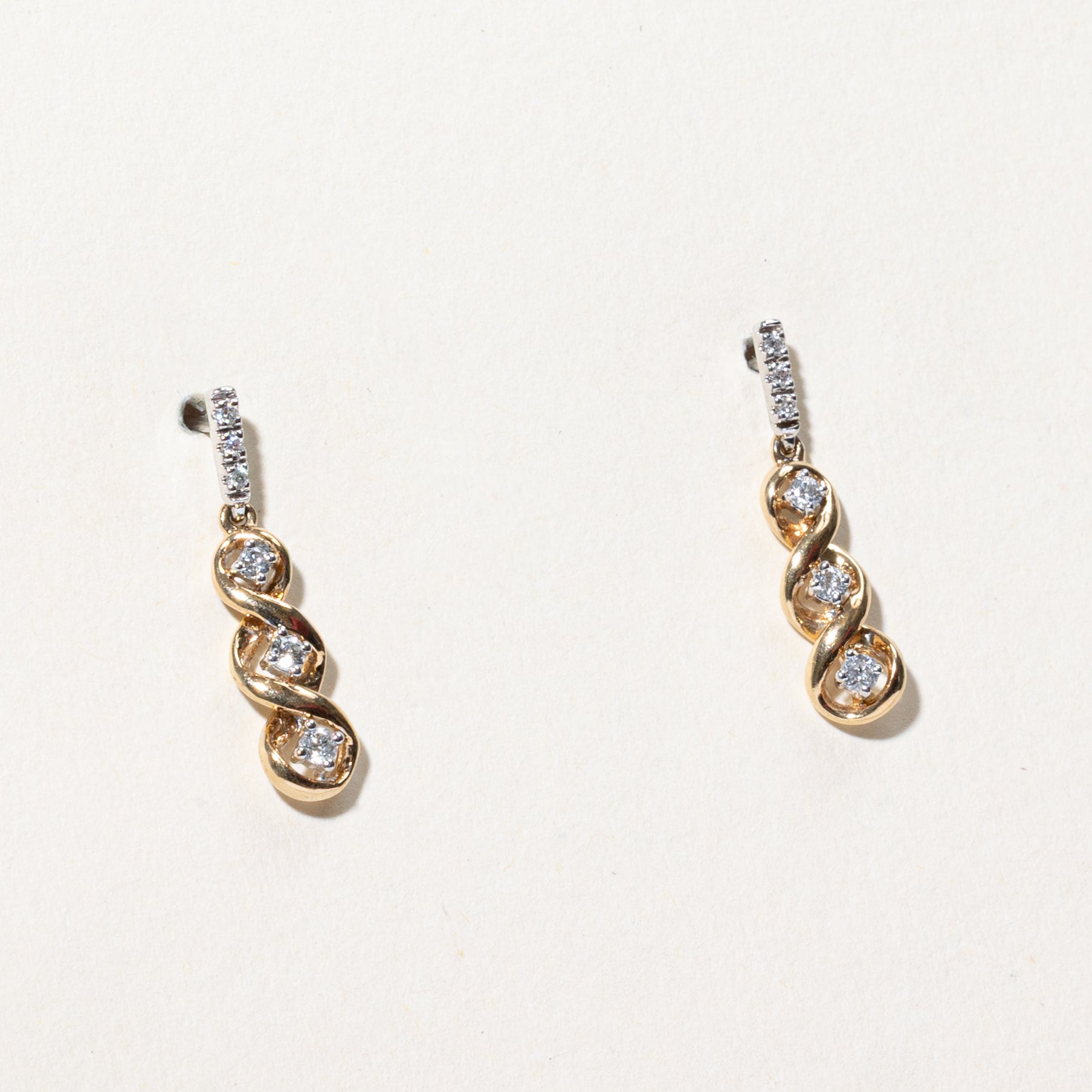 10k Diamond Cross Over Drop Earrings