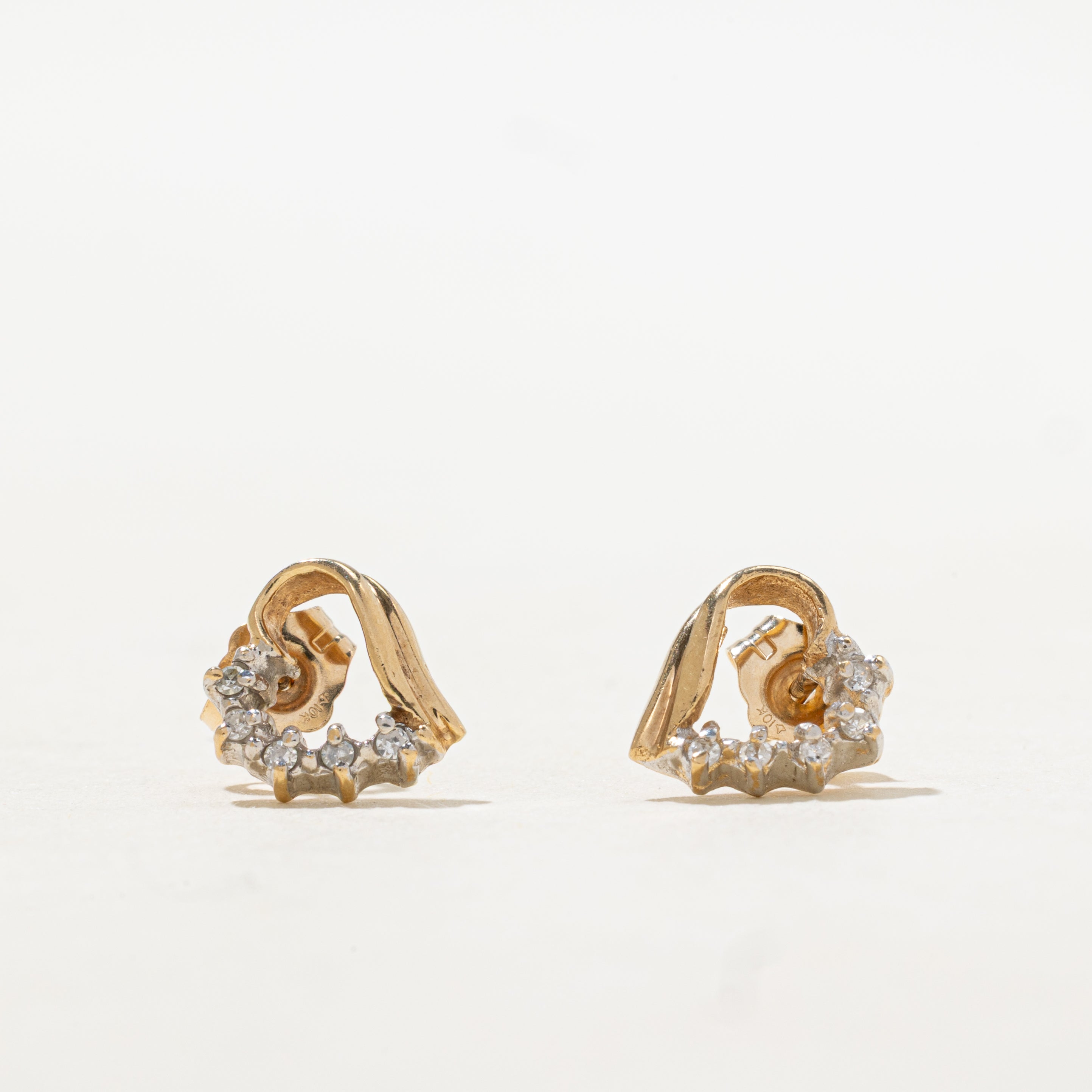 10k Diamond Open Heart Stud Earrings
