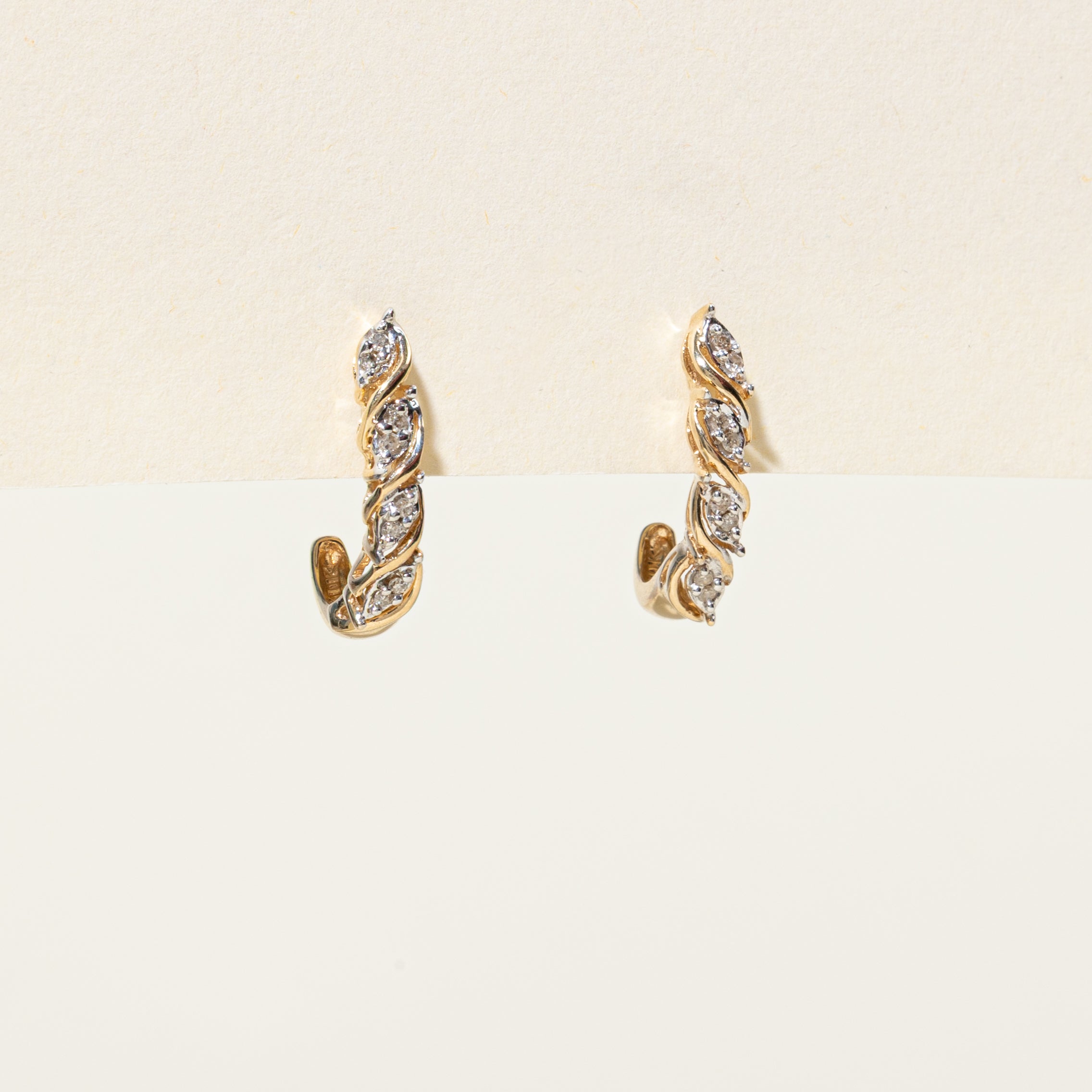 10k Diamond Grooved Half Hoop Earrings