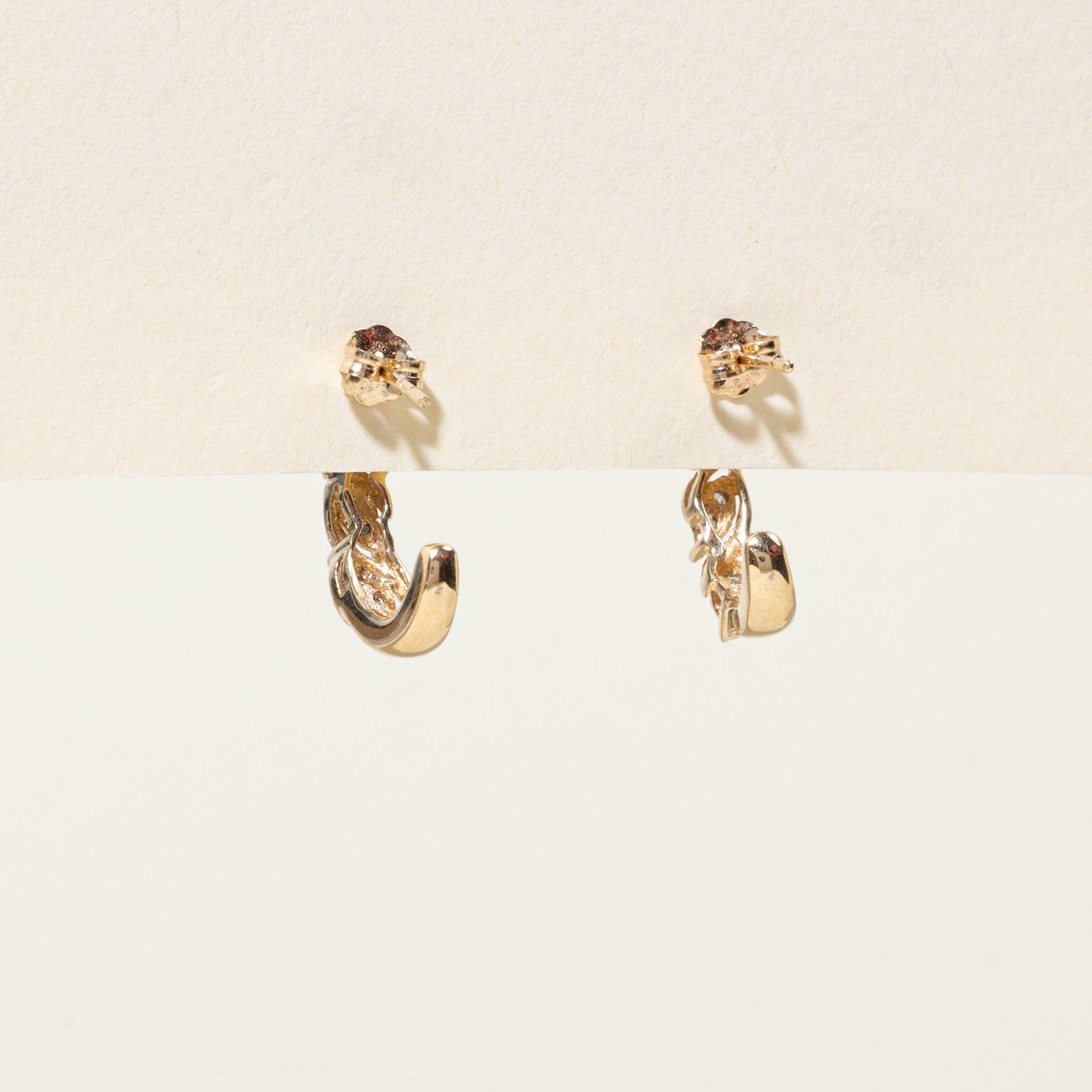 10k Diamond Grooved Half Hoop Earrings