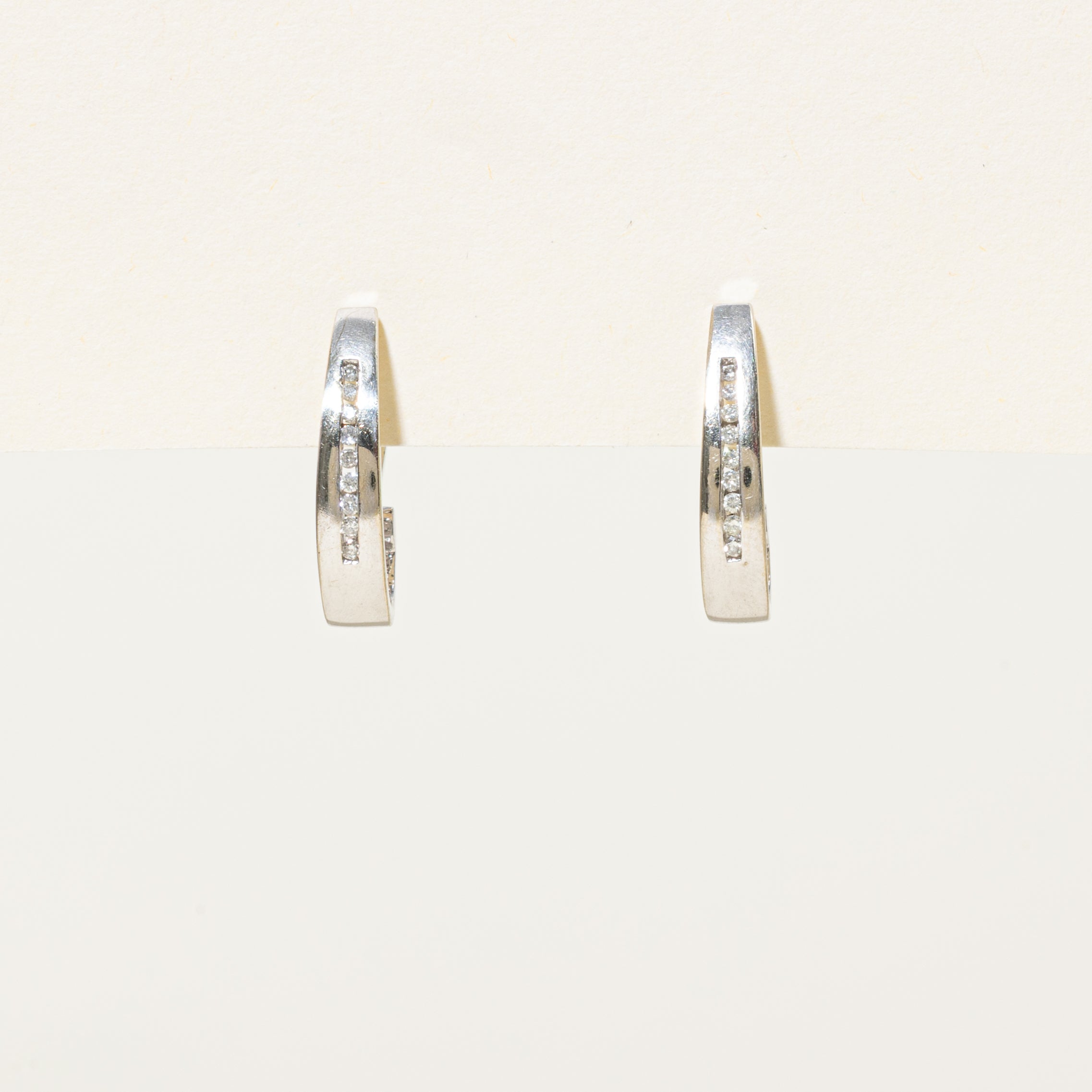 10k Channel Set Diamond Hoop Earrings