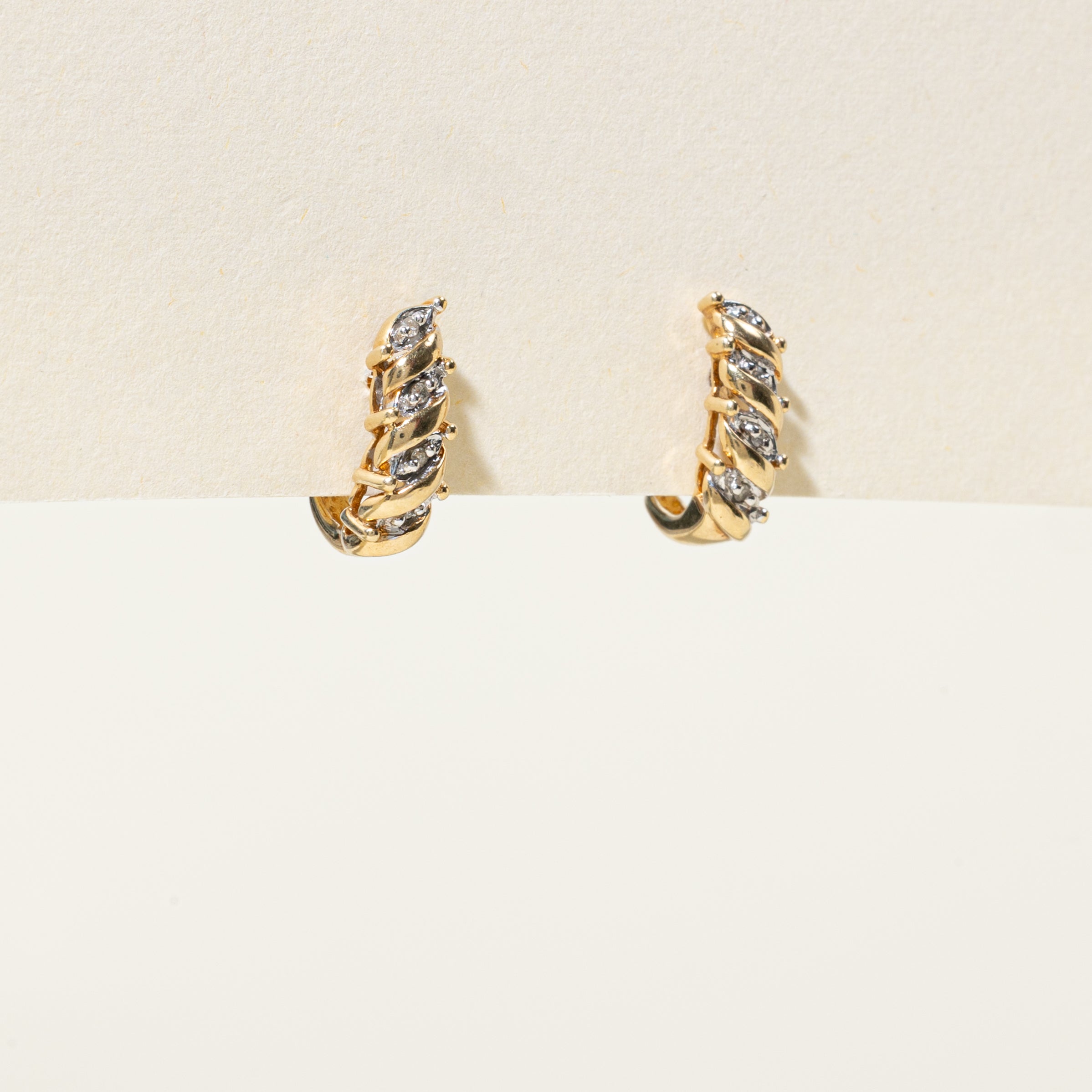 10k Diamond Grooved Half Huggie Earrings