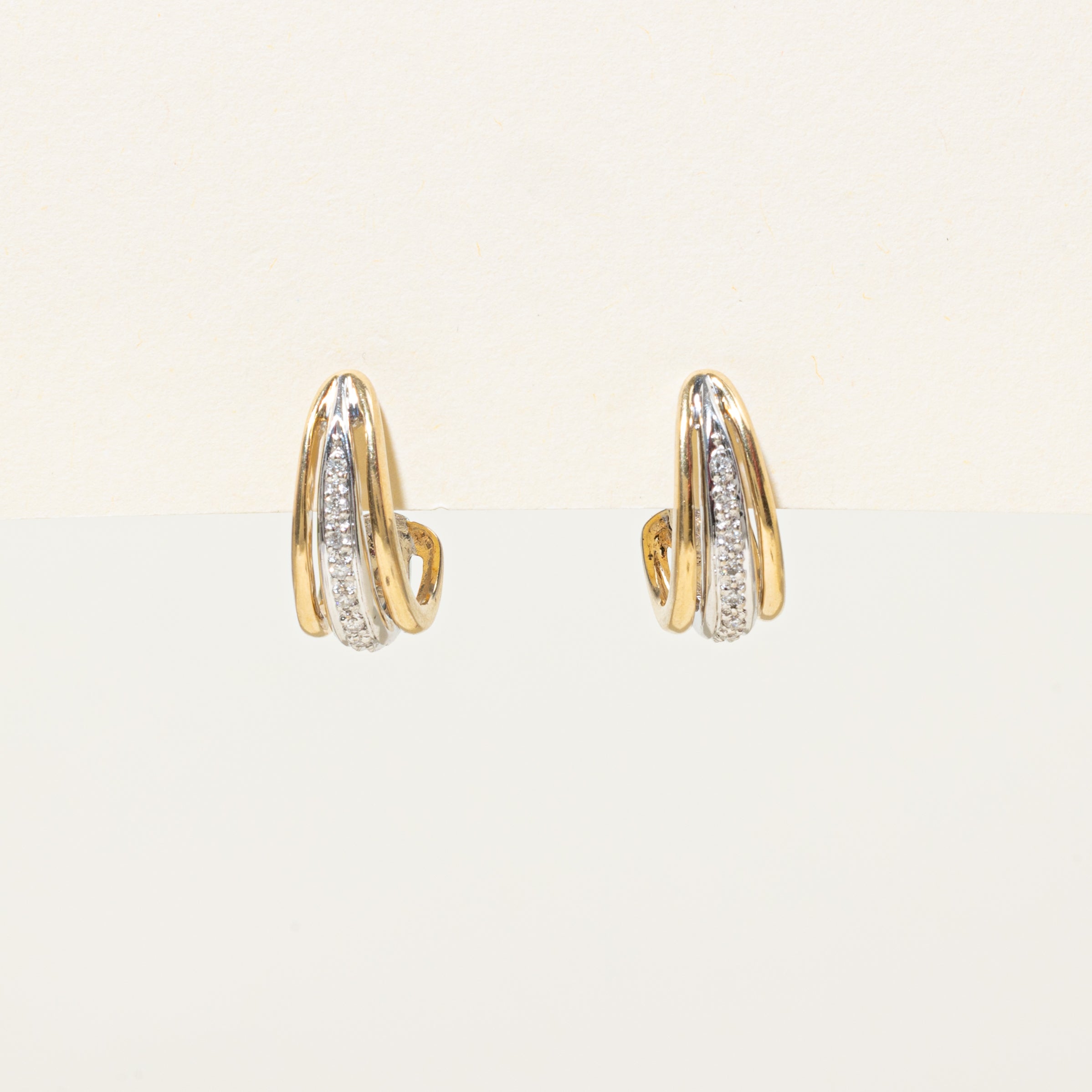 14k Two Tone Gold Diamond Hoop Earrings