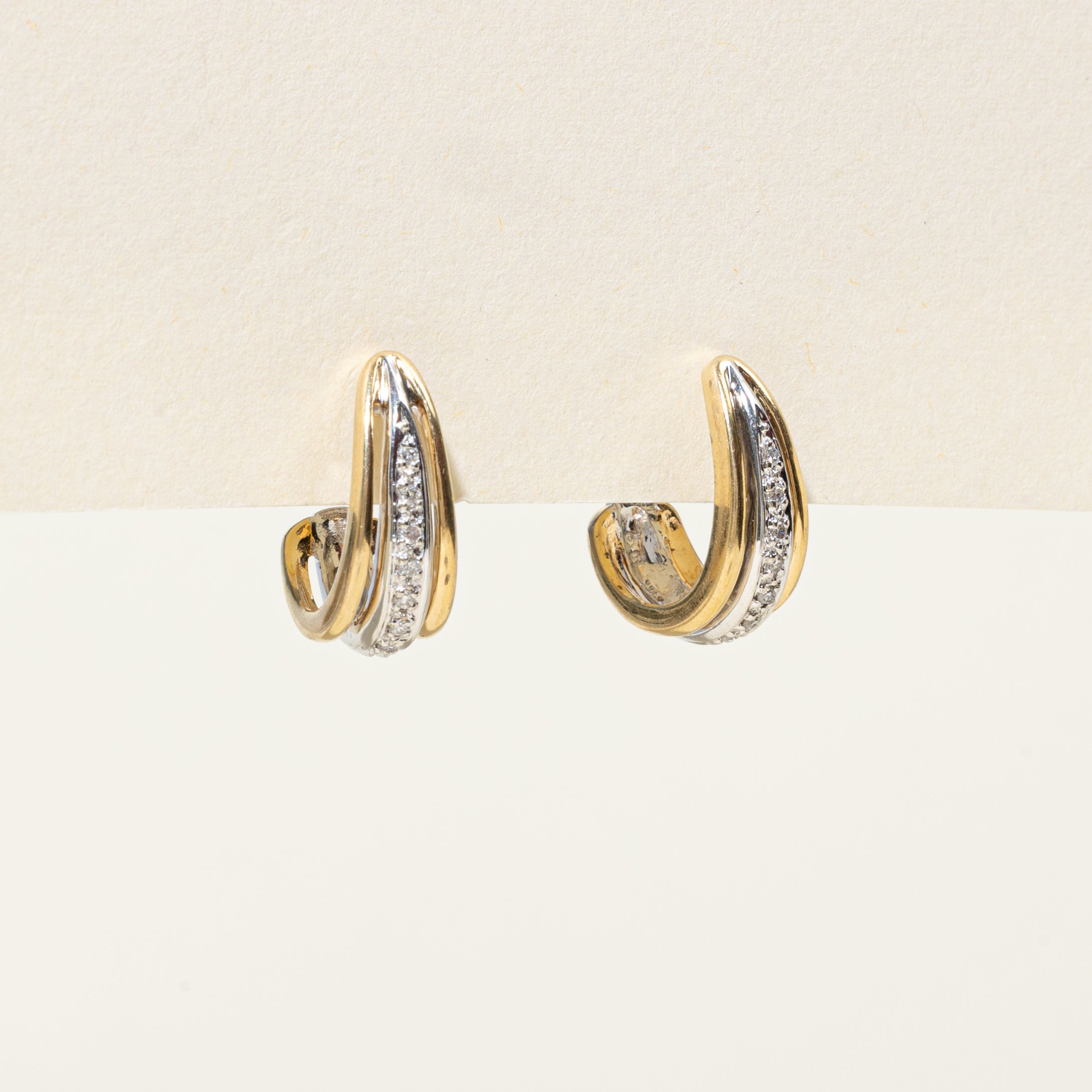 14k Two Tone Gold Diamond Hoop Earrings