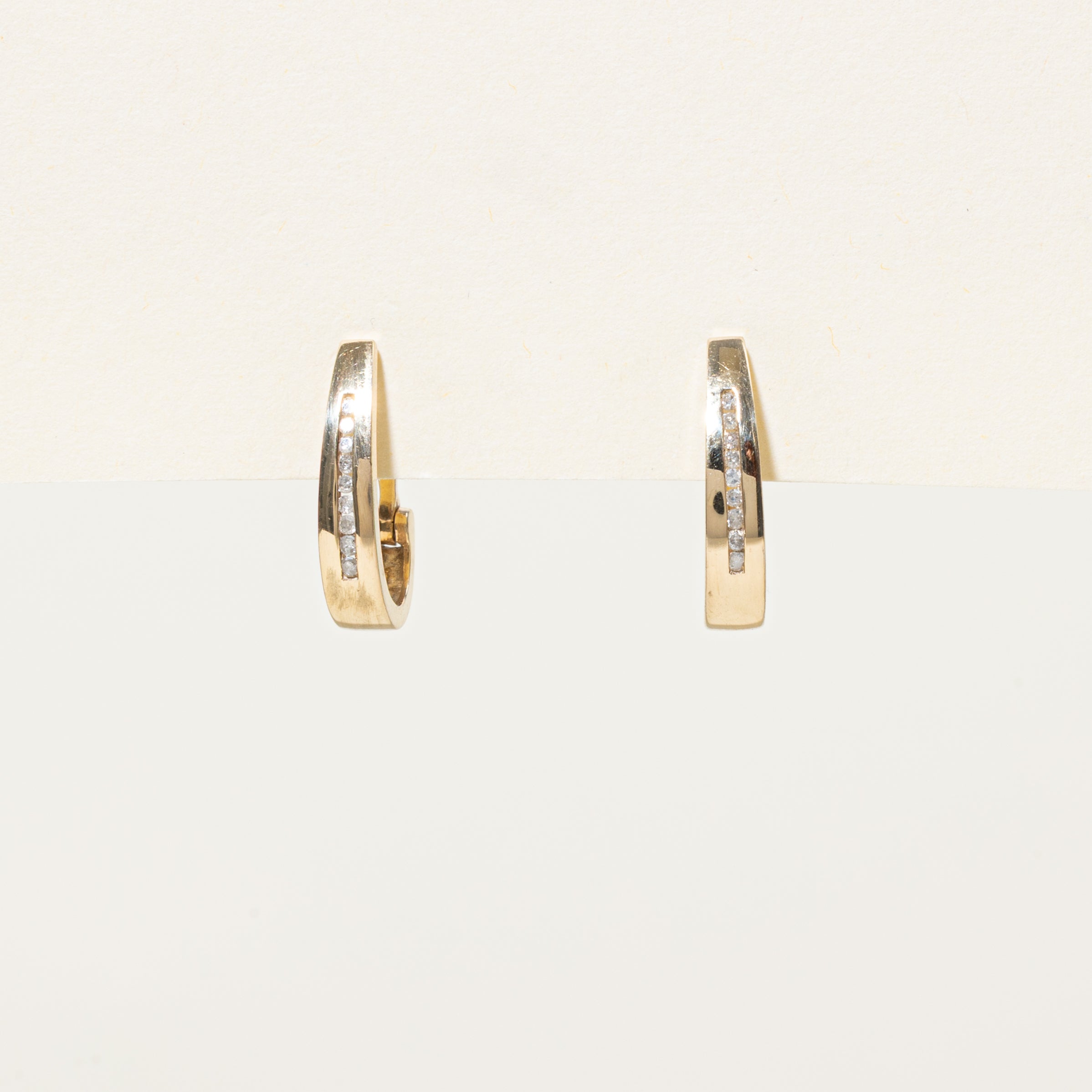 10k Channel Set Diamond Hoop Earrings