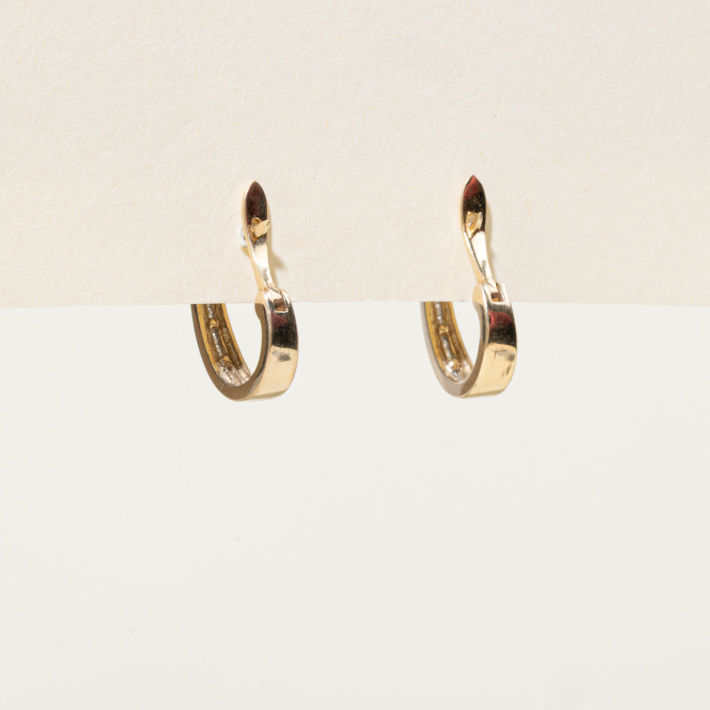 10k Channel Set Diamond Hoop Earrings