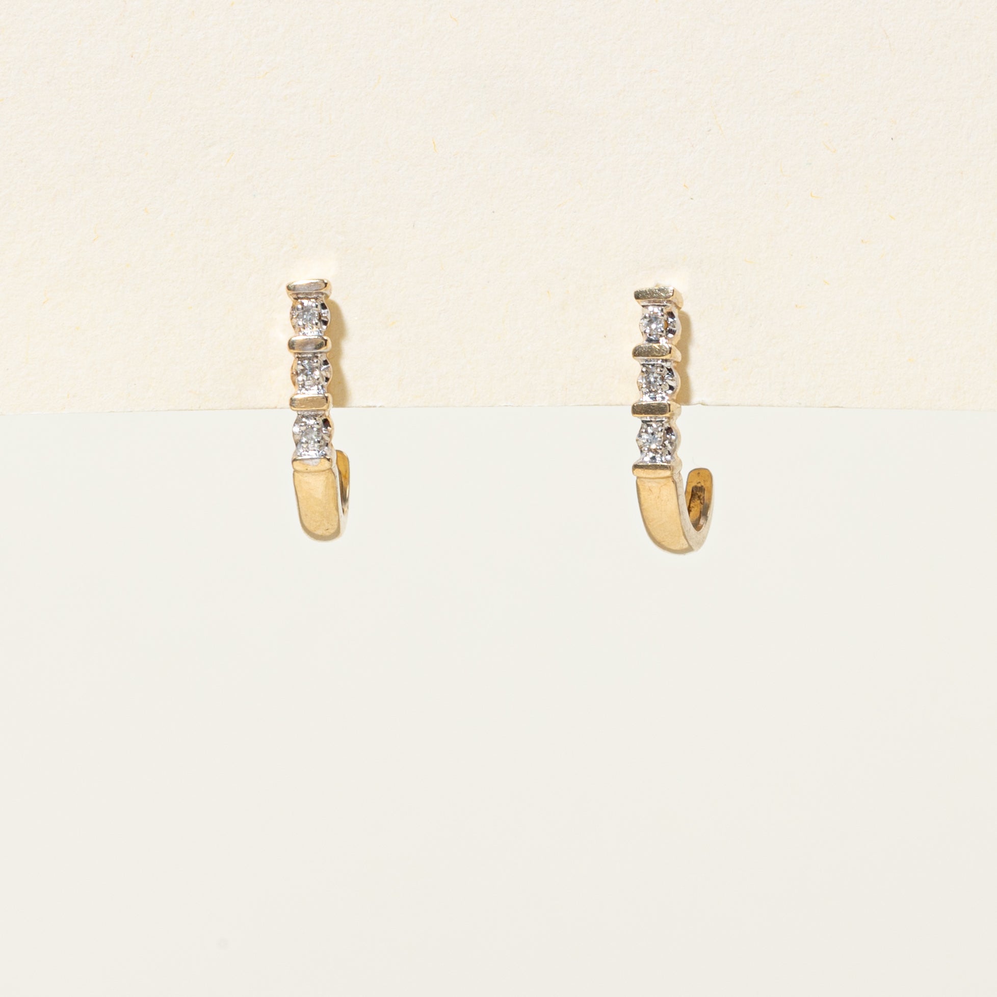 Three Stone Diamond Half Hoop Earrings