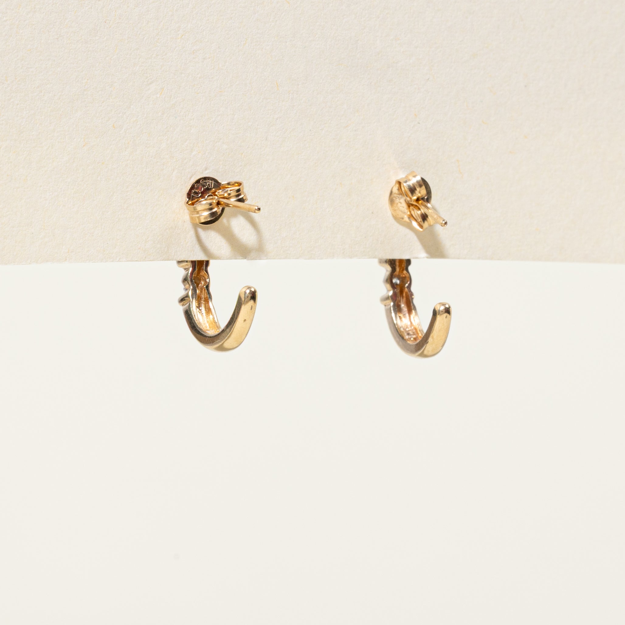 Three Stone Diamond Half Hoop Earrings