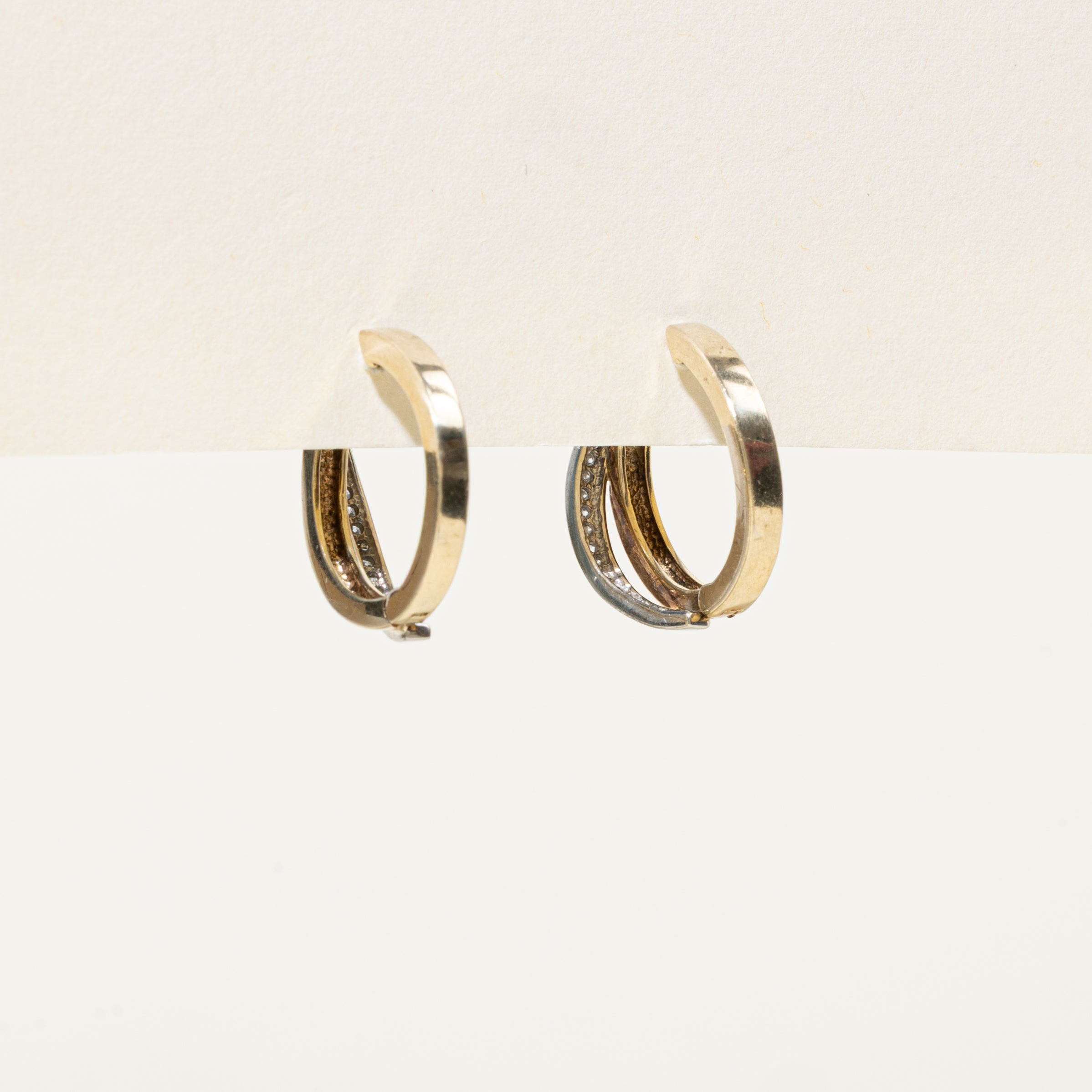 10k Two Tone Gold Diamond Cross Over Hoop Earrings