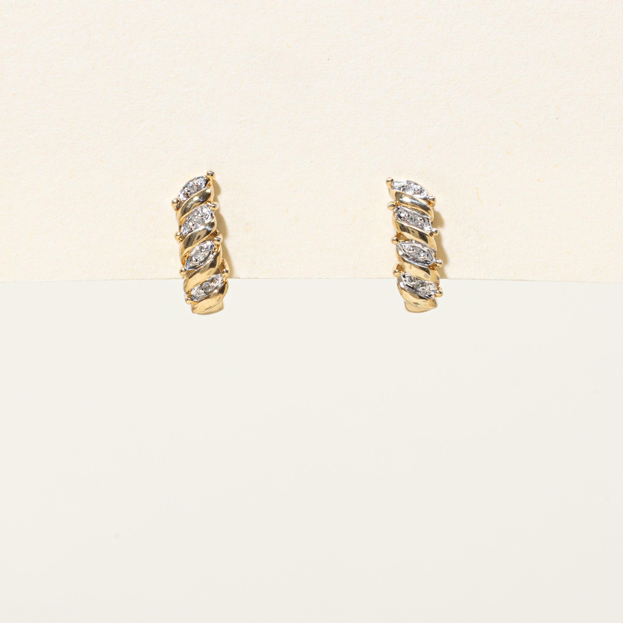10k Diamond Grooved Half Huggie Earrings
