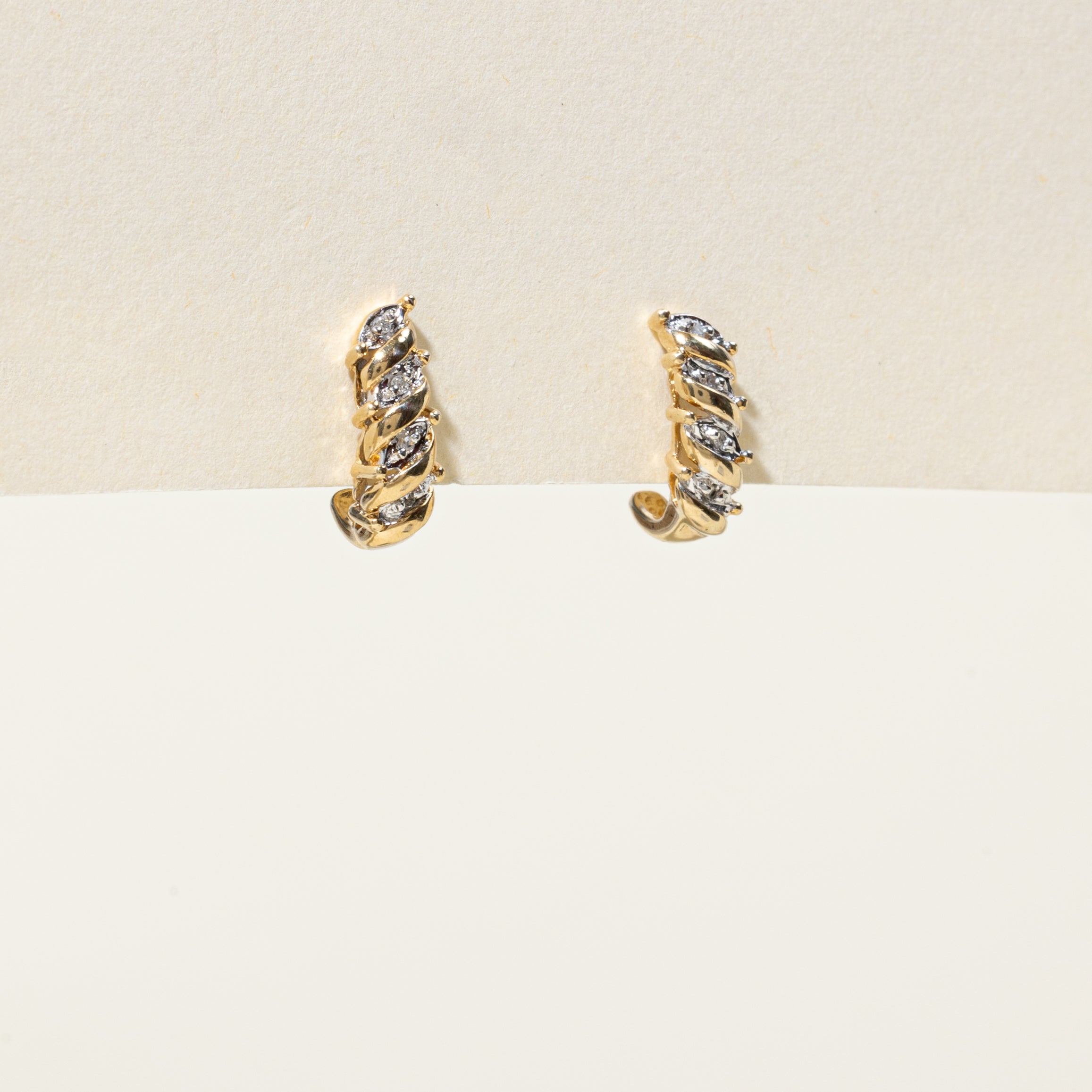 10k Diamond Grooved Half Huggie Earrings