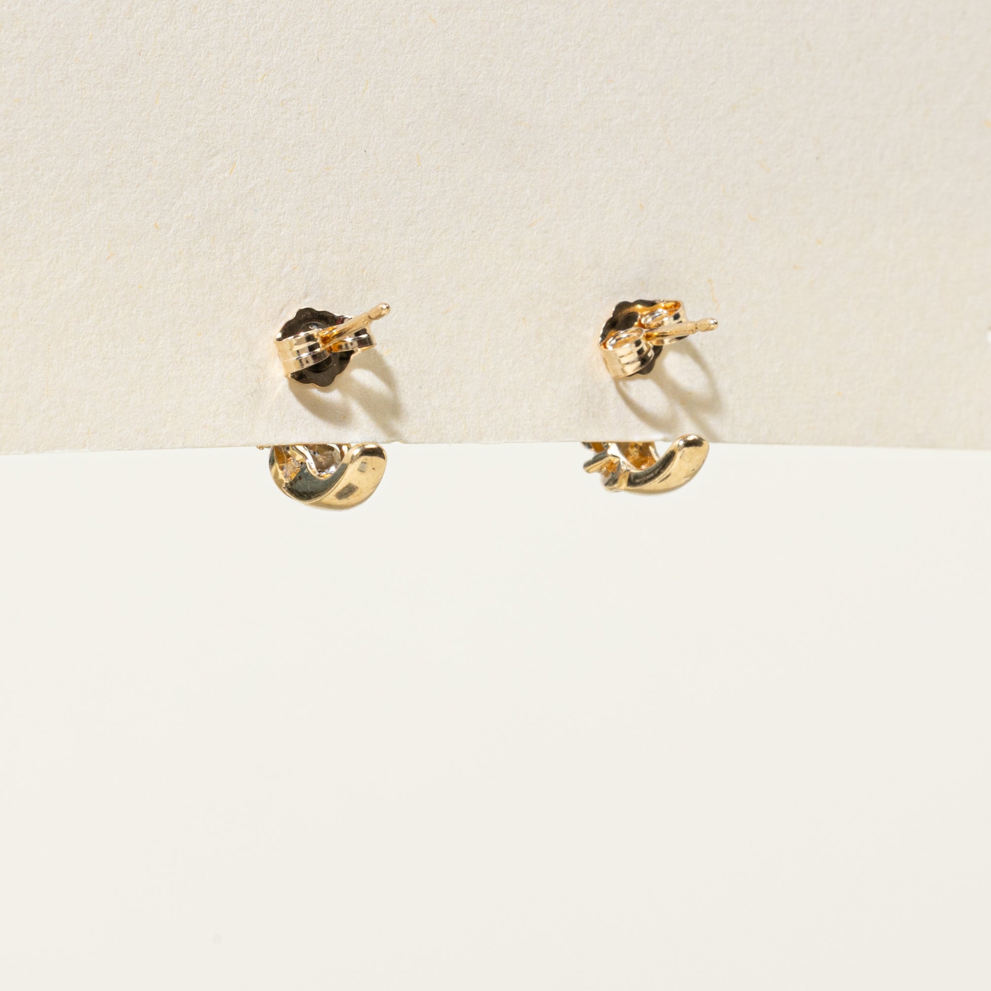 10k Diamond Grooved Half Huggie Earrings
