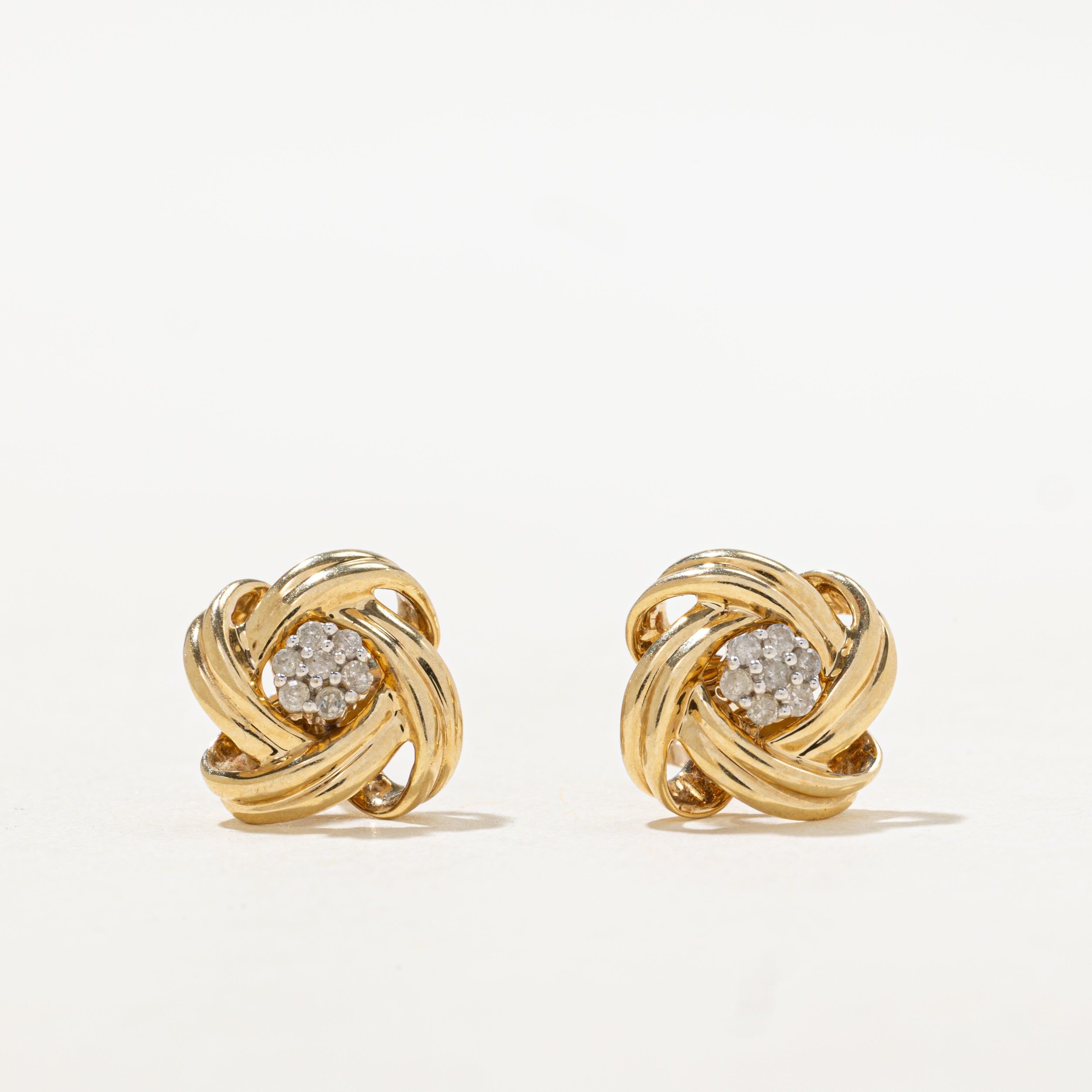 10k Cluster Diamond Knot Stud Earrings