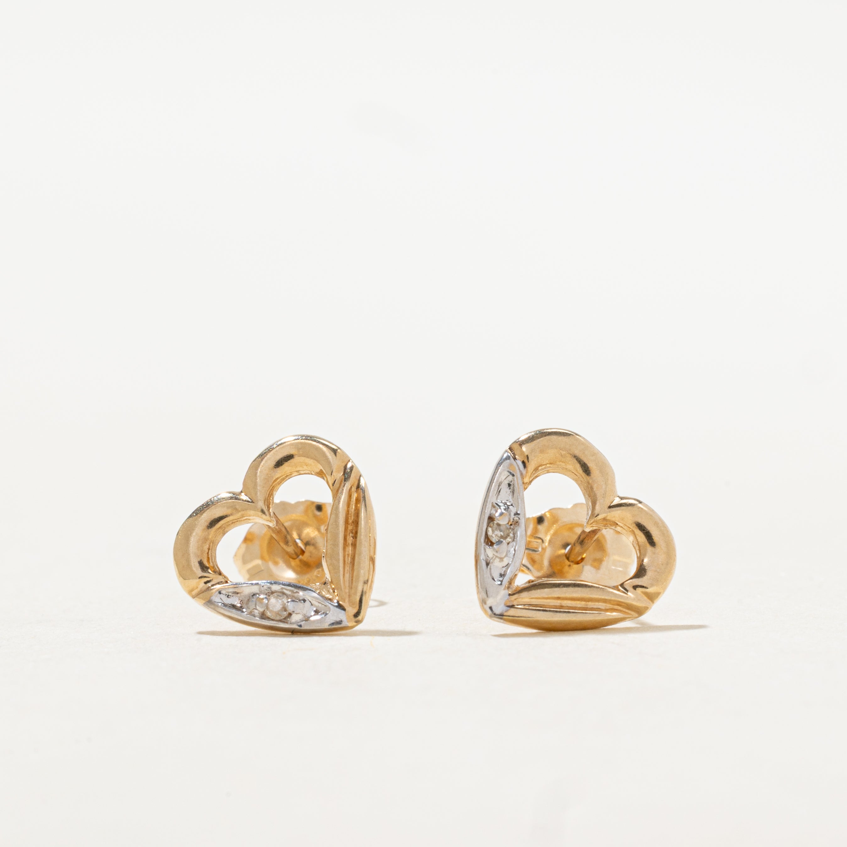 10k Diamond Open Heart Stud Earrings
