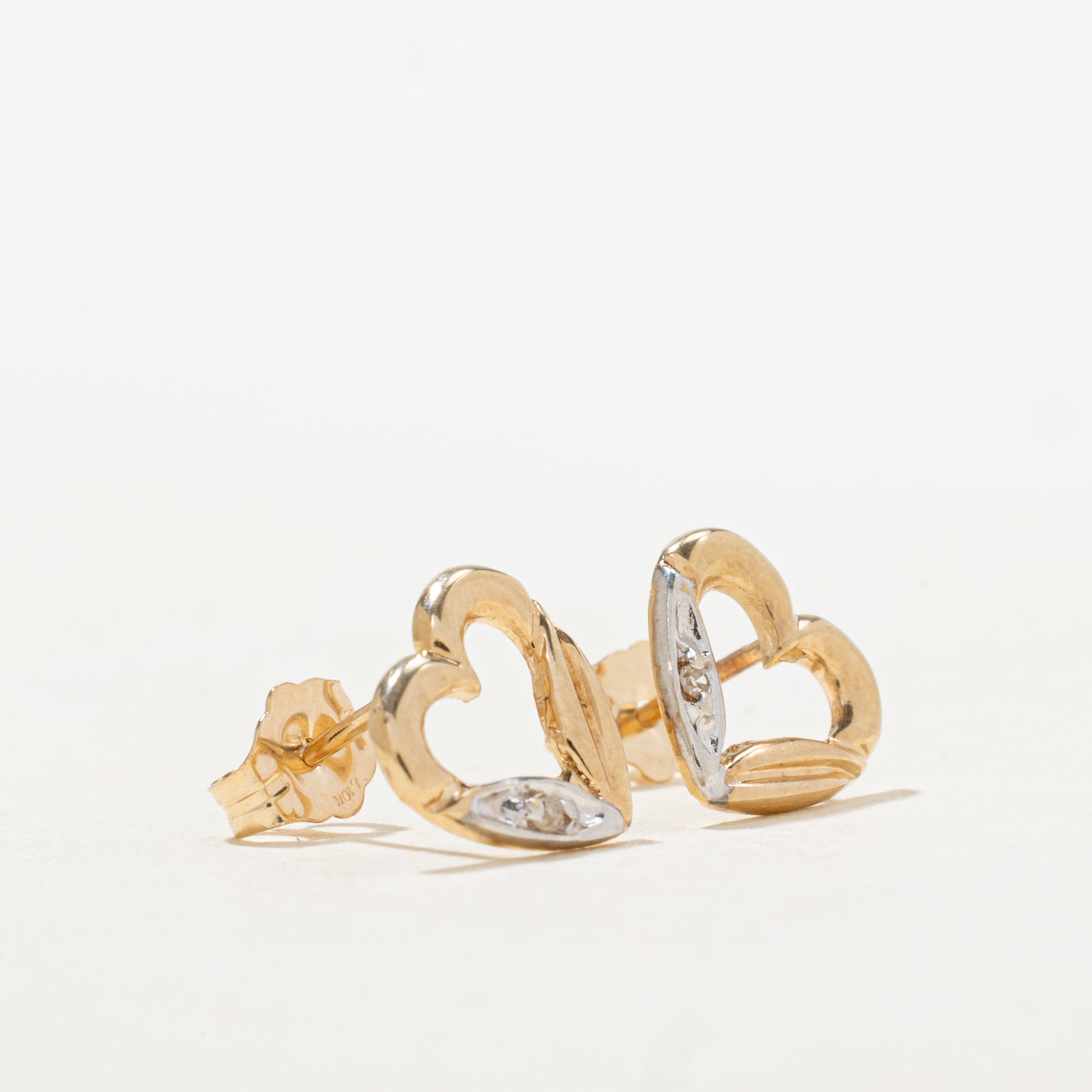 10k Diamond Open Heart Stud Earrings