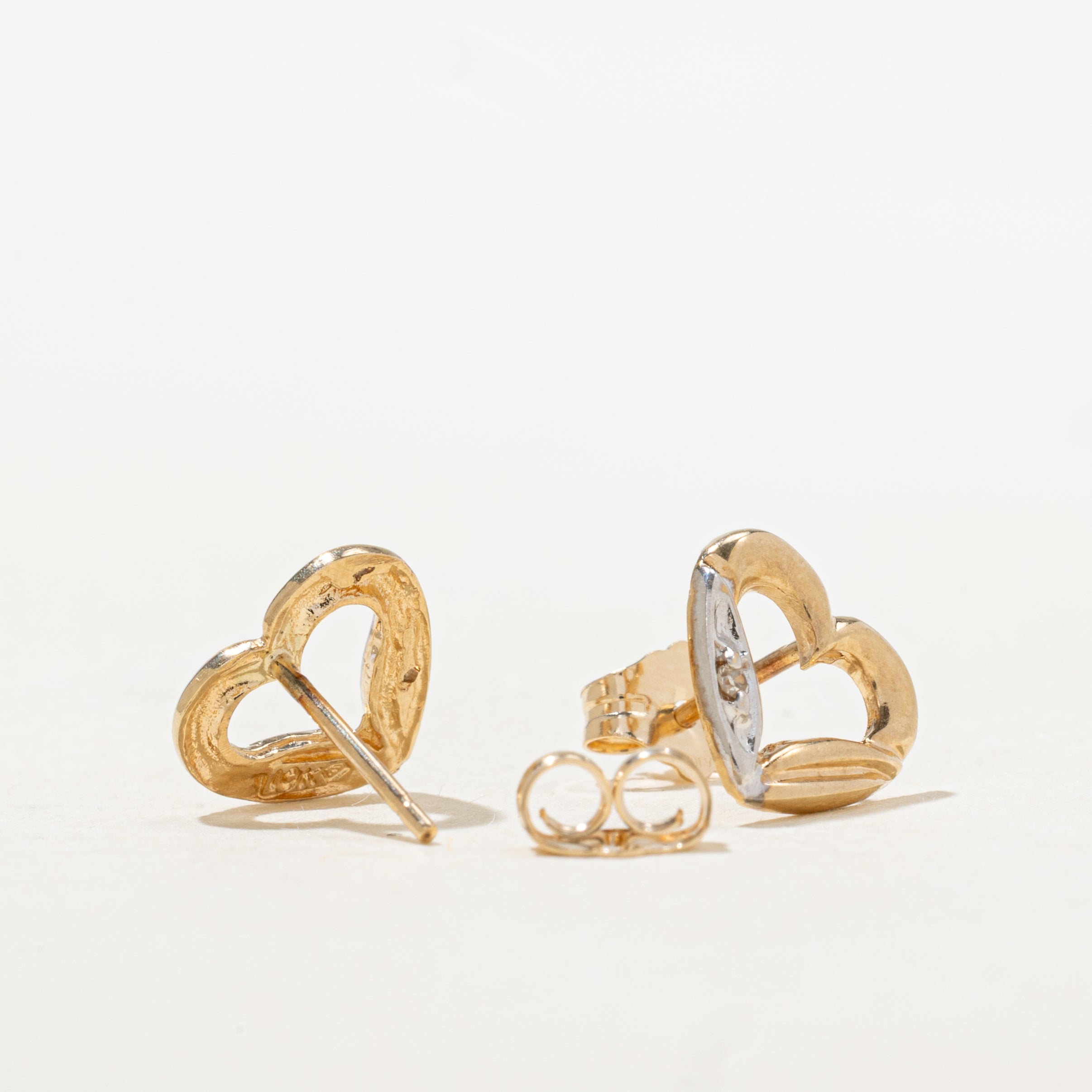 10k Diamond Open Heart Stud Earrings