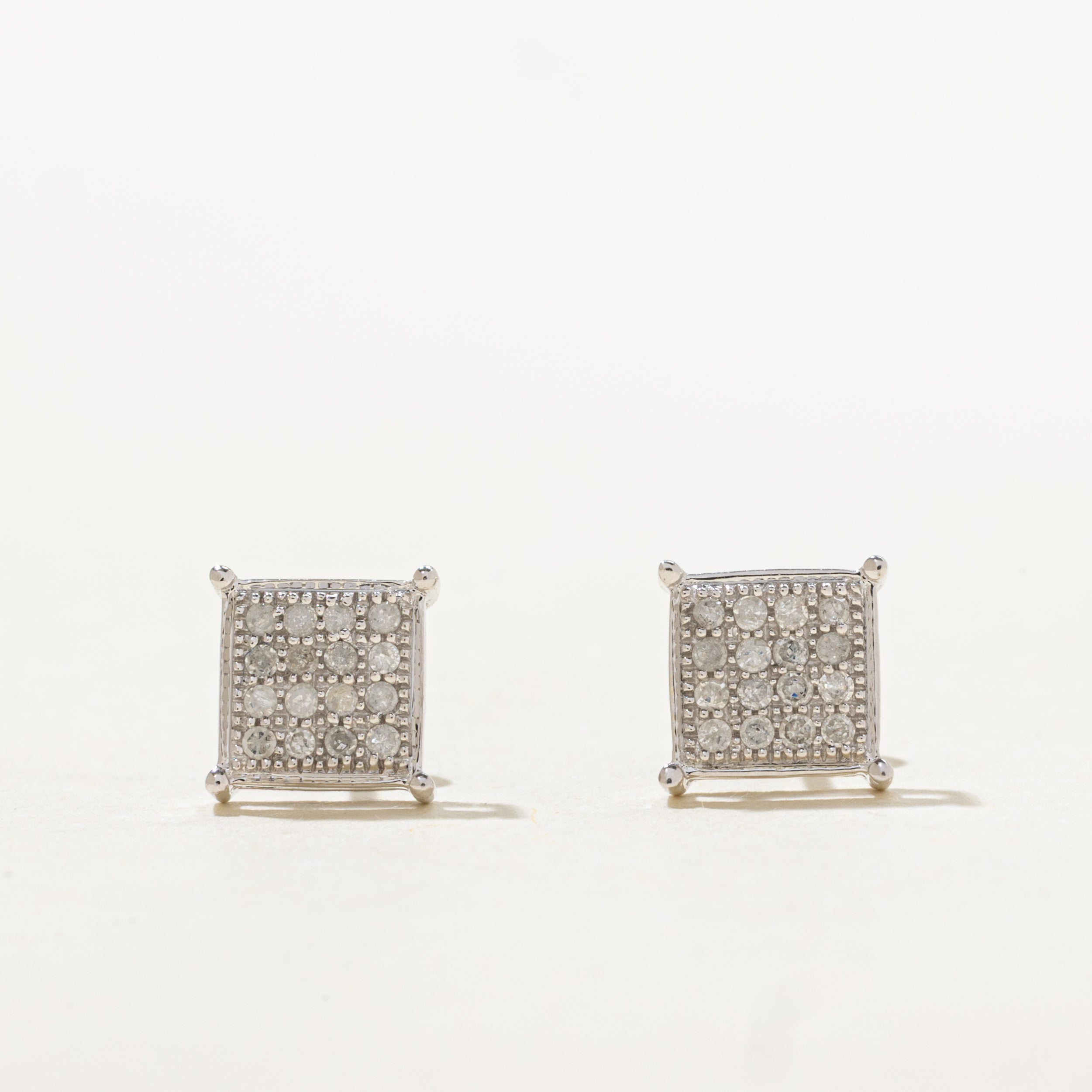 10k Diamond Square Grid Stud Earrings