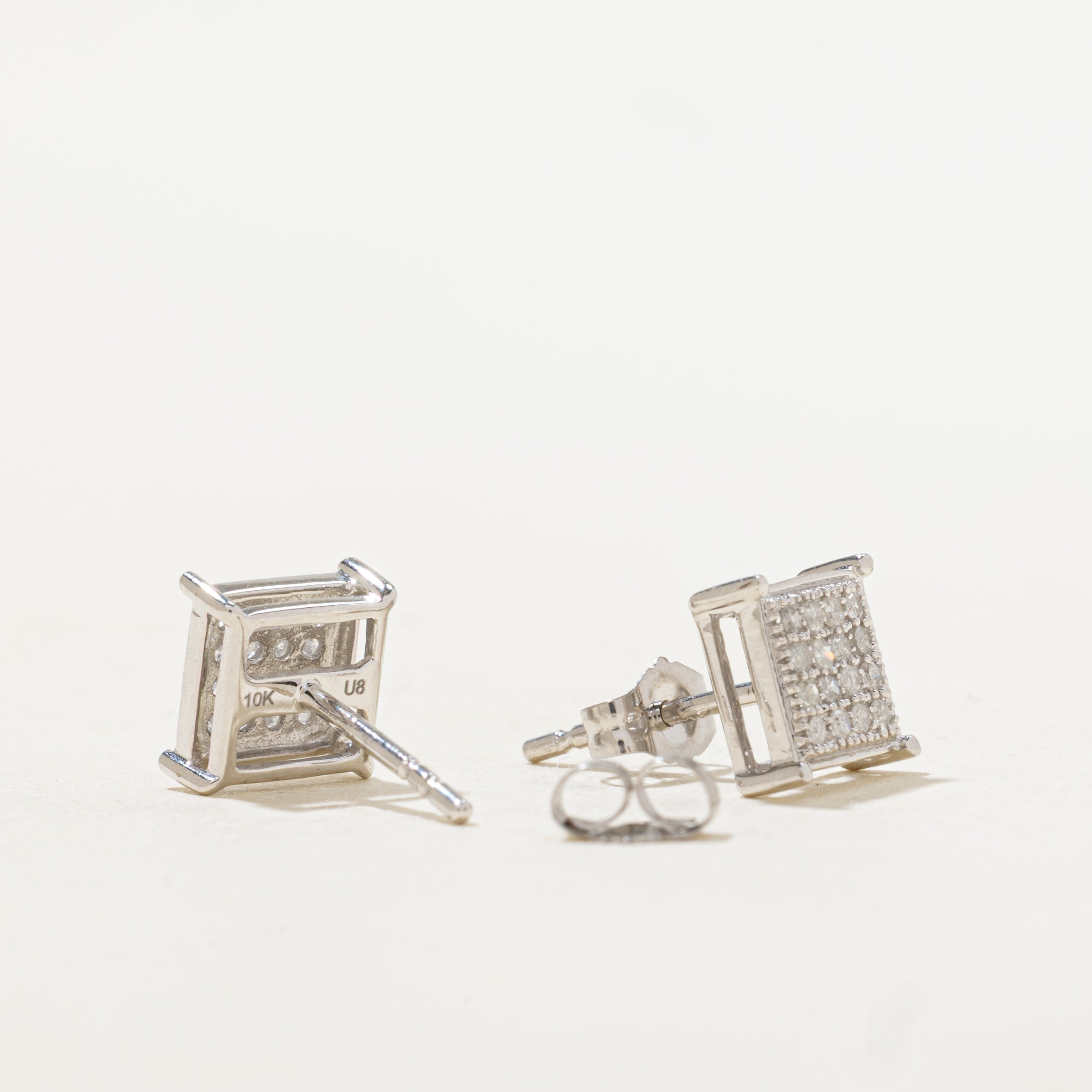 10k Diamond Square Grid Stud Earrings