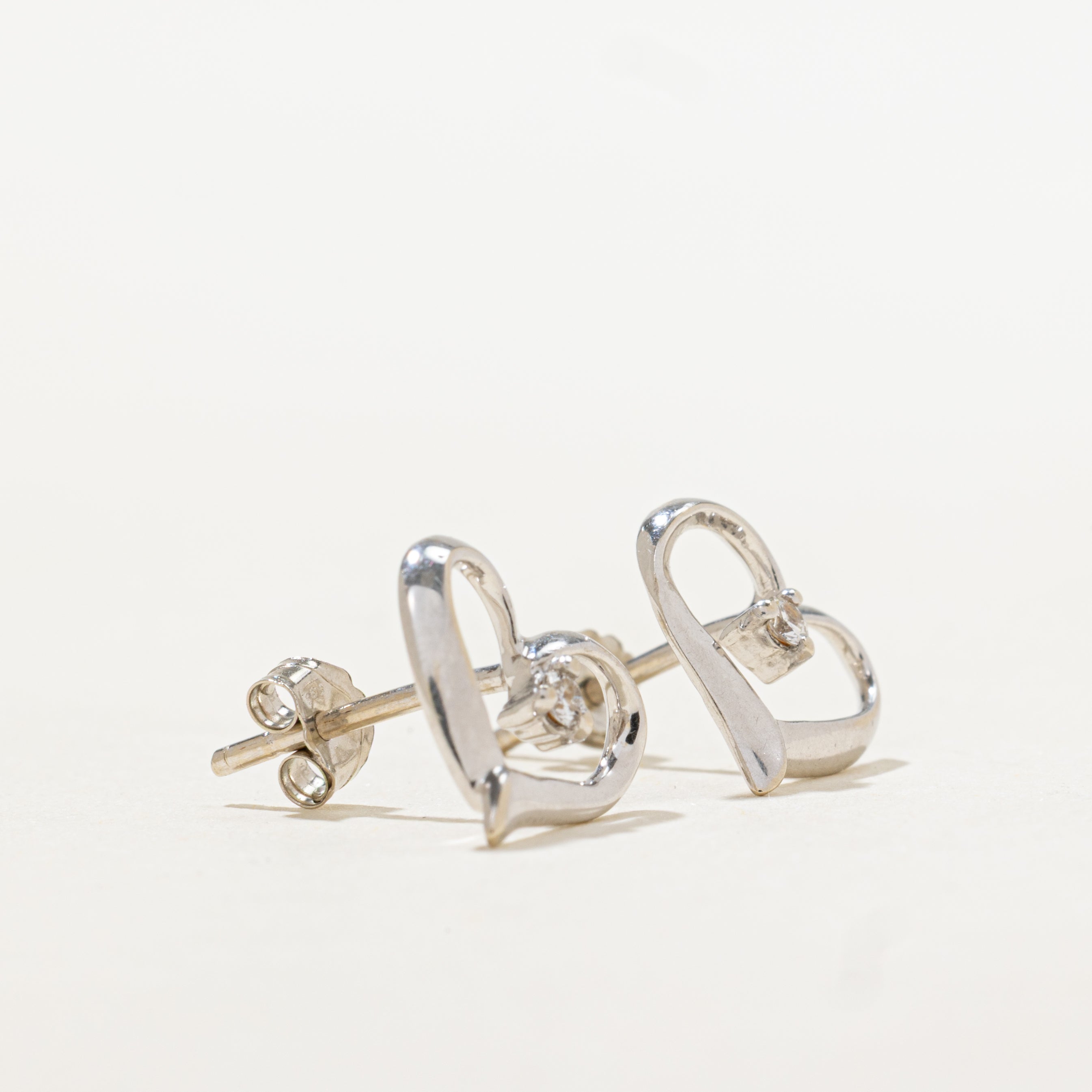 14k Diamond Open Heart Stud Earrings