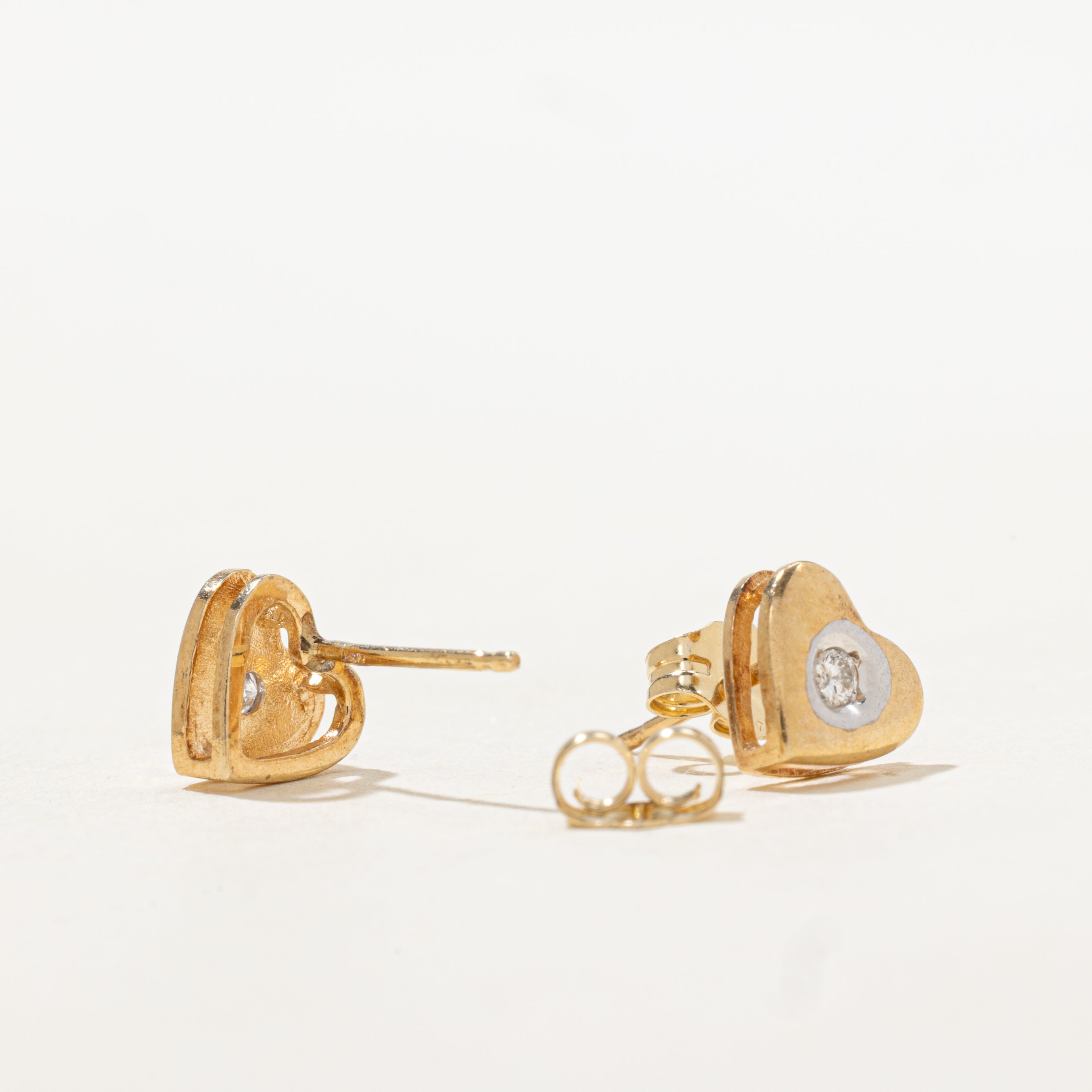 14k Diamond Heart Stud Earrings