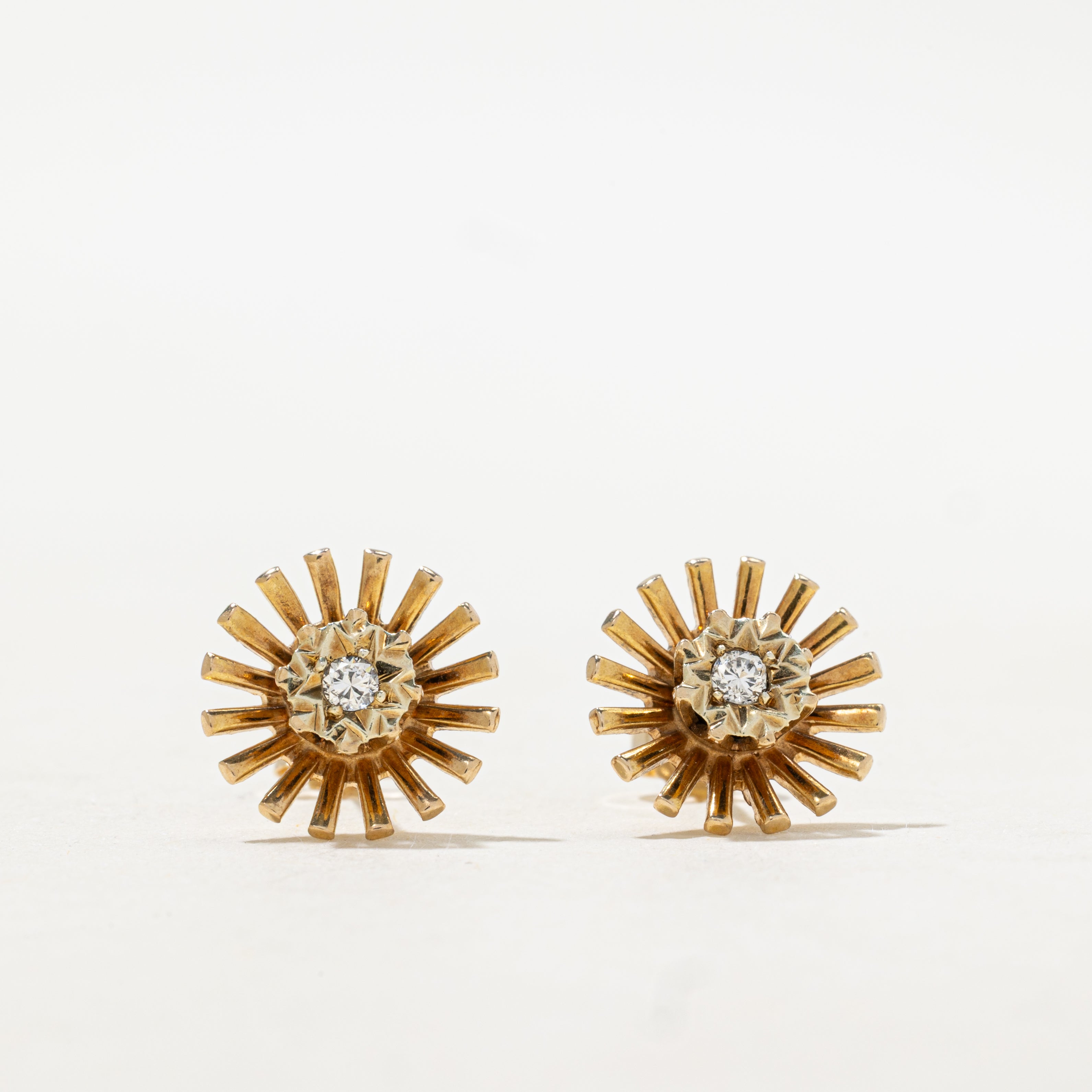 1963 Birmingham 9k Diamond Sun Stud Earrings