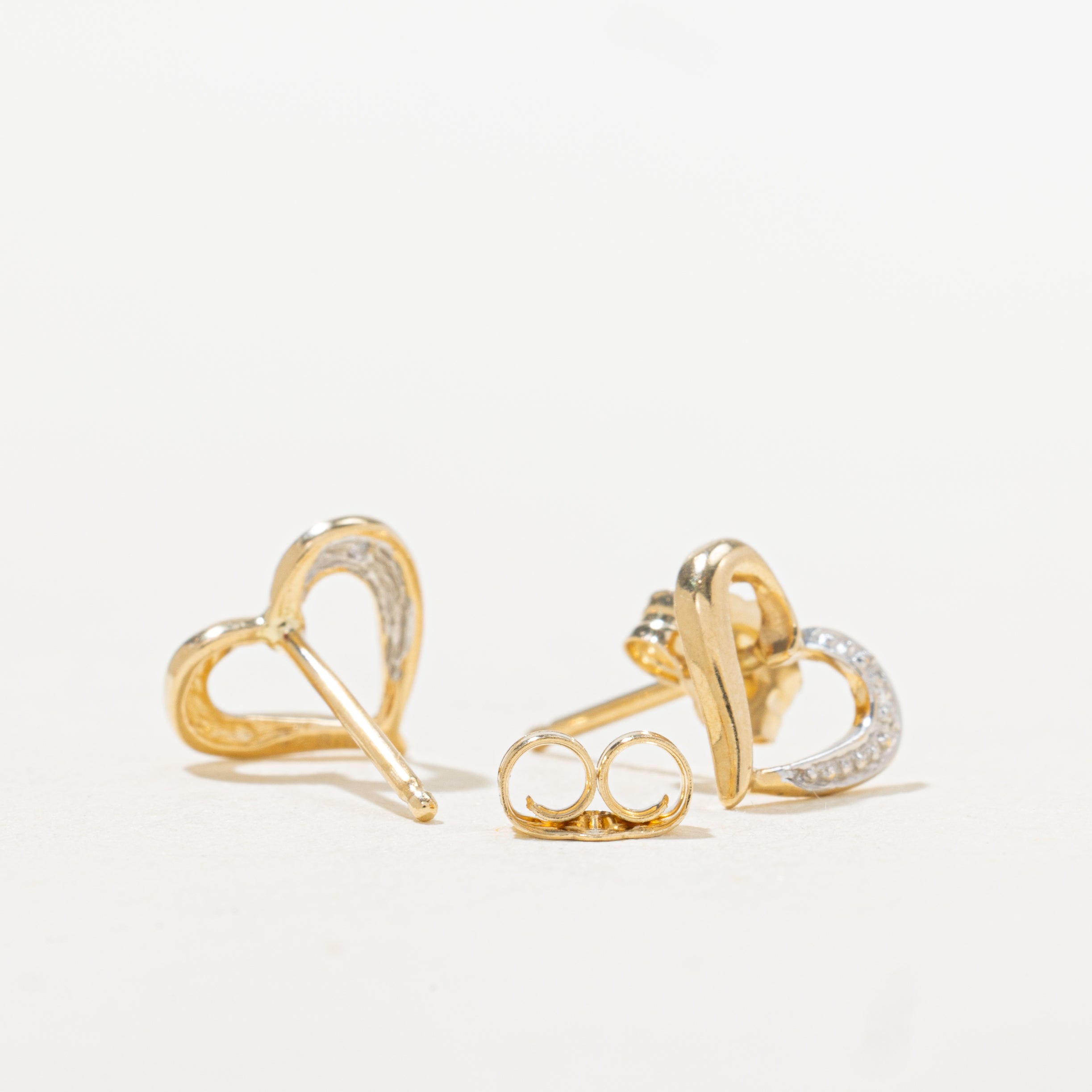 14k Diamond Open Heart Stud Earrings