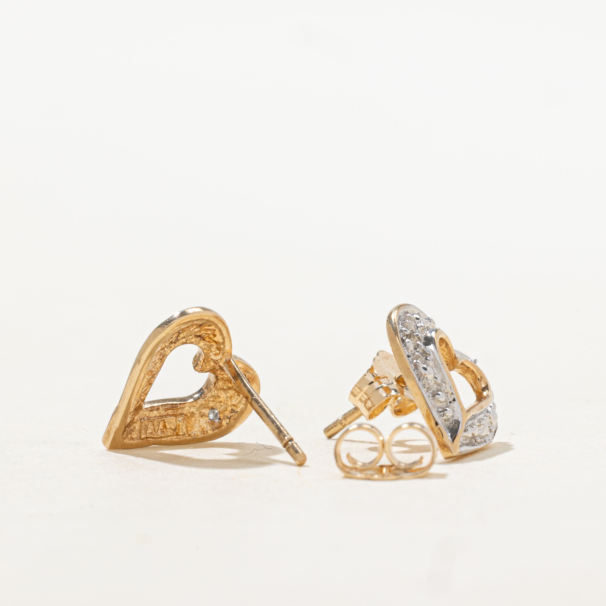 10k Halo Diamond Open Heart Stud Earrings