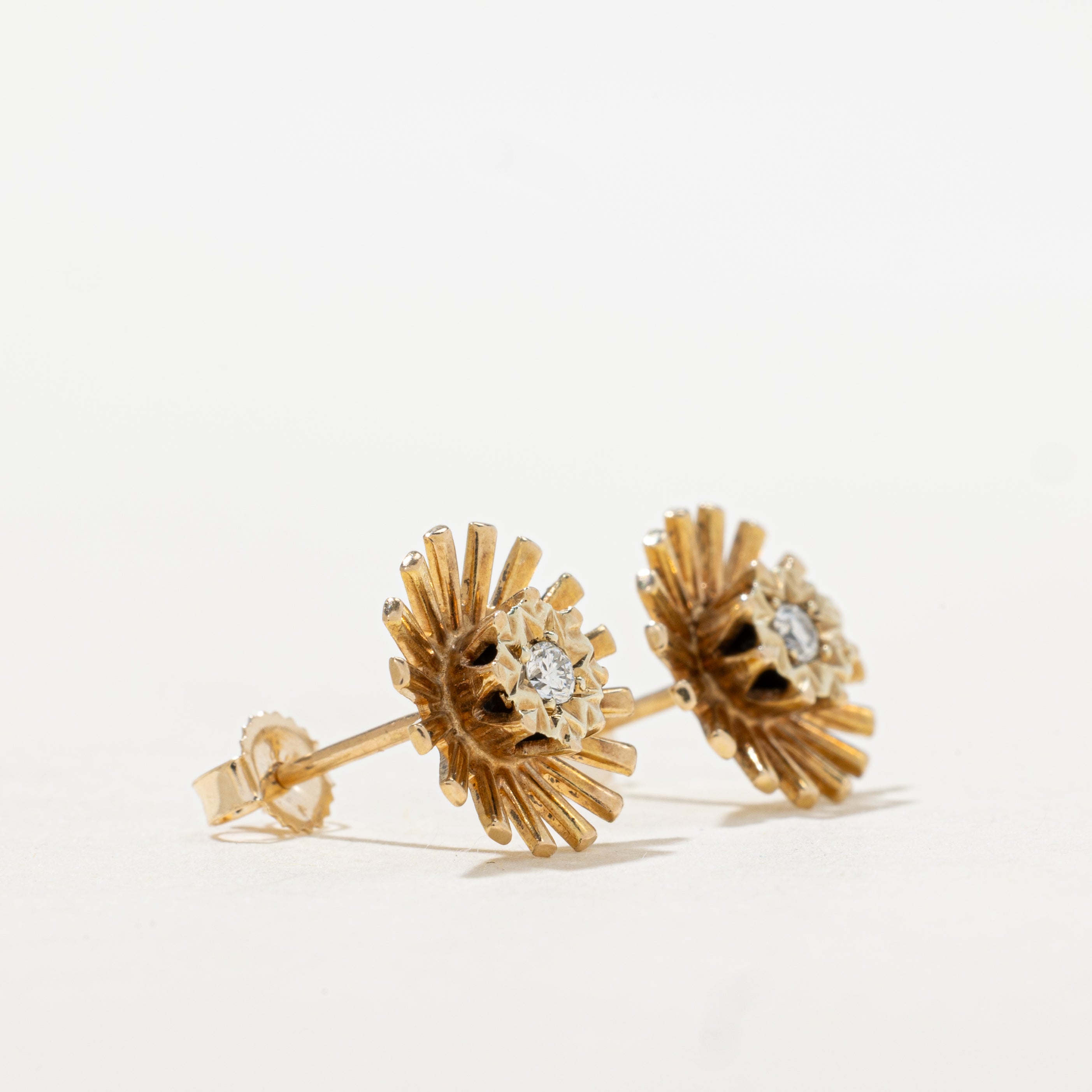 1963 Birmingham 9k Diamond Sun Stud Earrings
