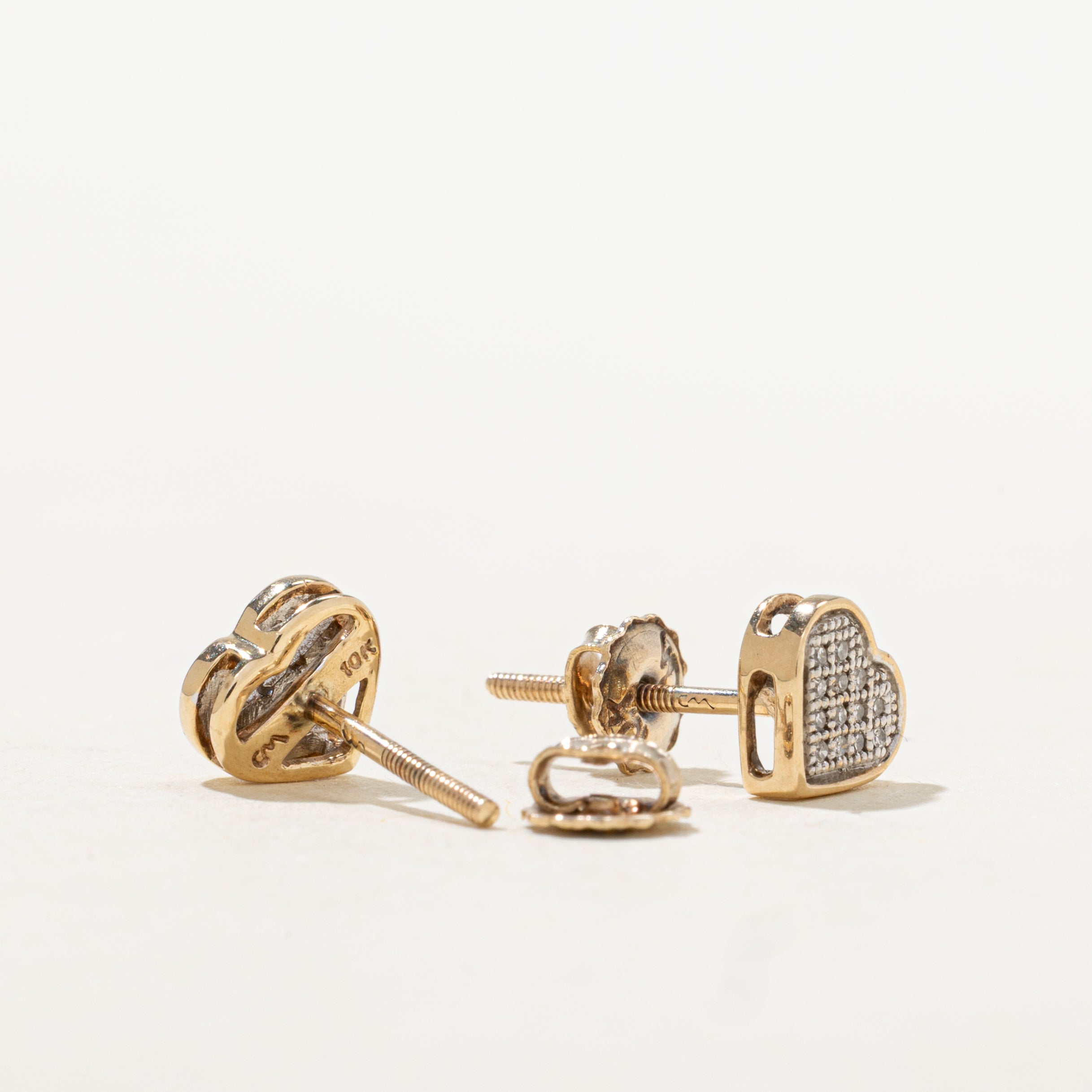 10k Diamond Heart Cluster Stud Earrings