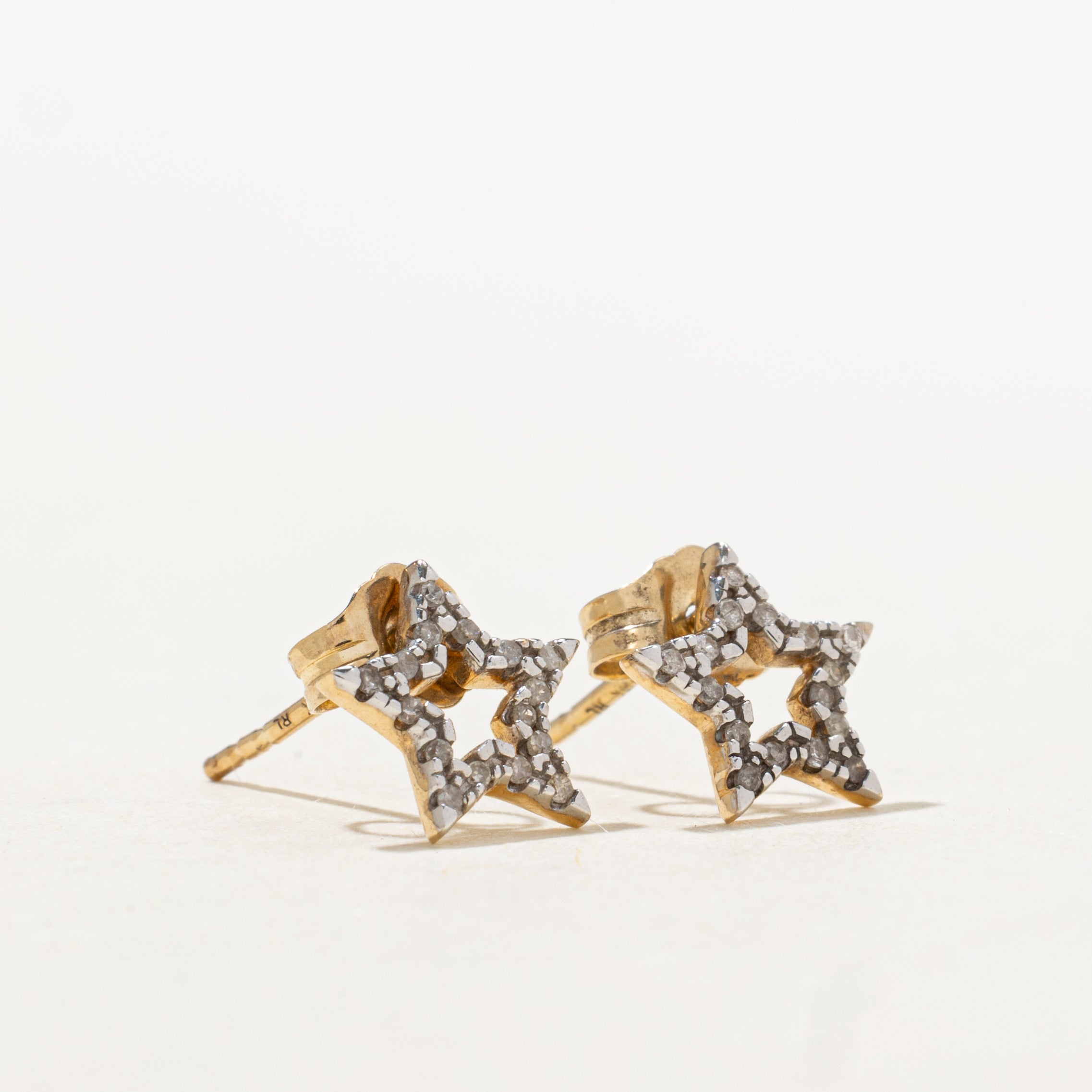 10k Diamond Open Star Stud Earrings