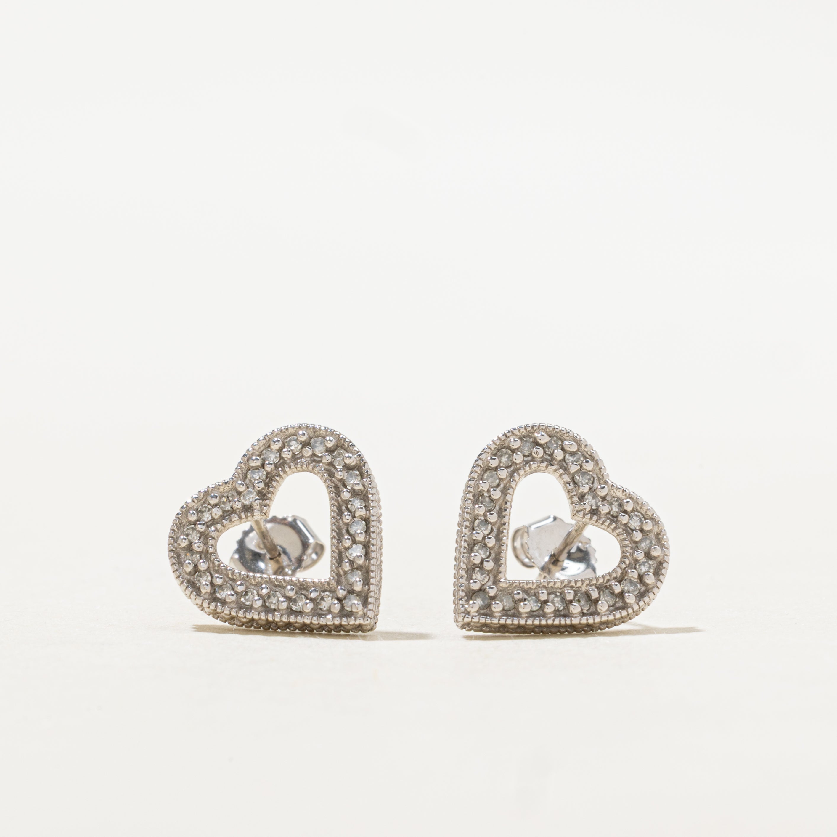 10k Diamond Open Heart Stud Earrings