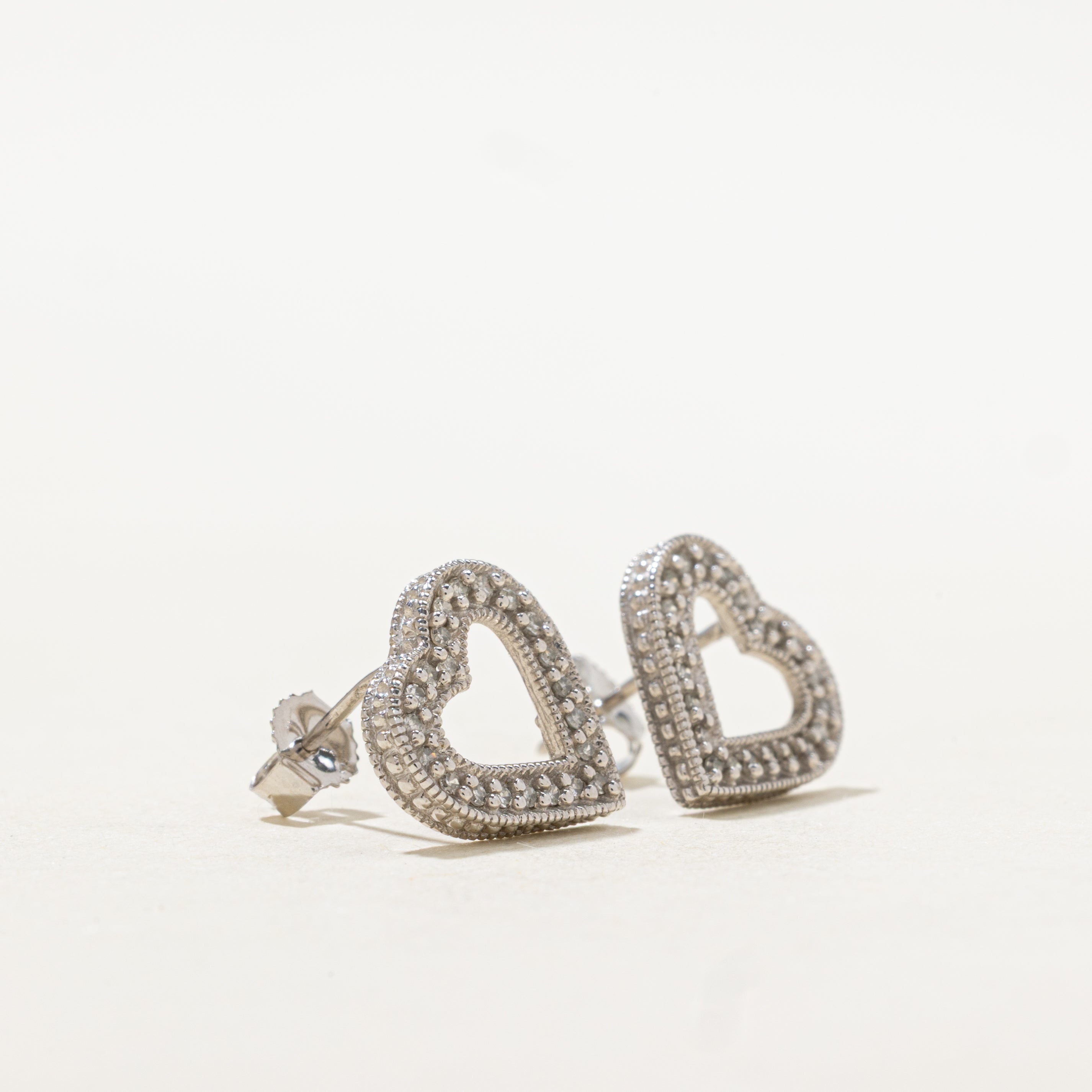 10k Diamond Open Heart Stud Earrings