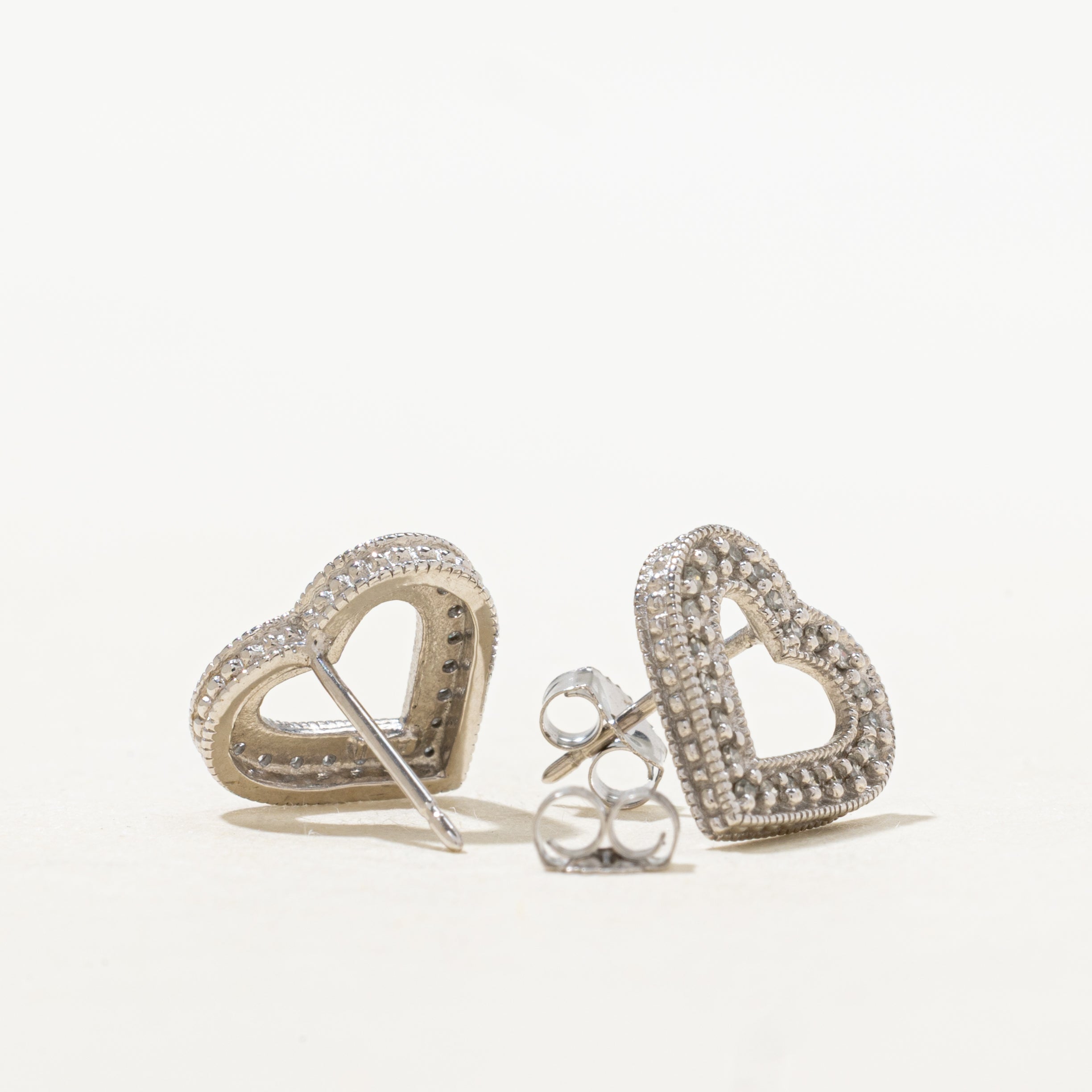 10k Diamond Open Heart Stud Earrings